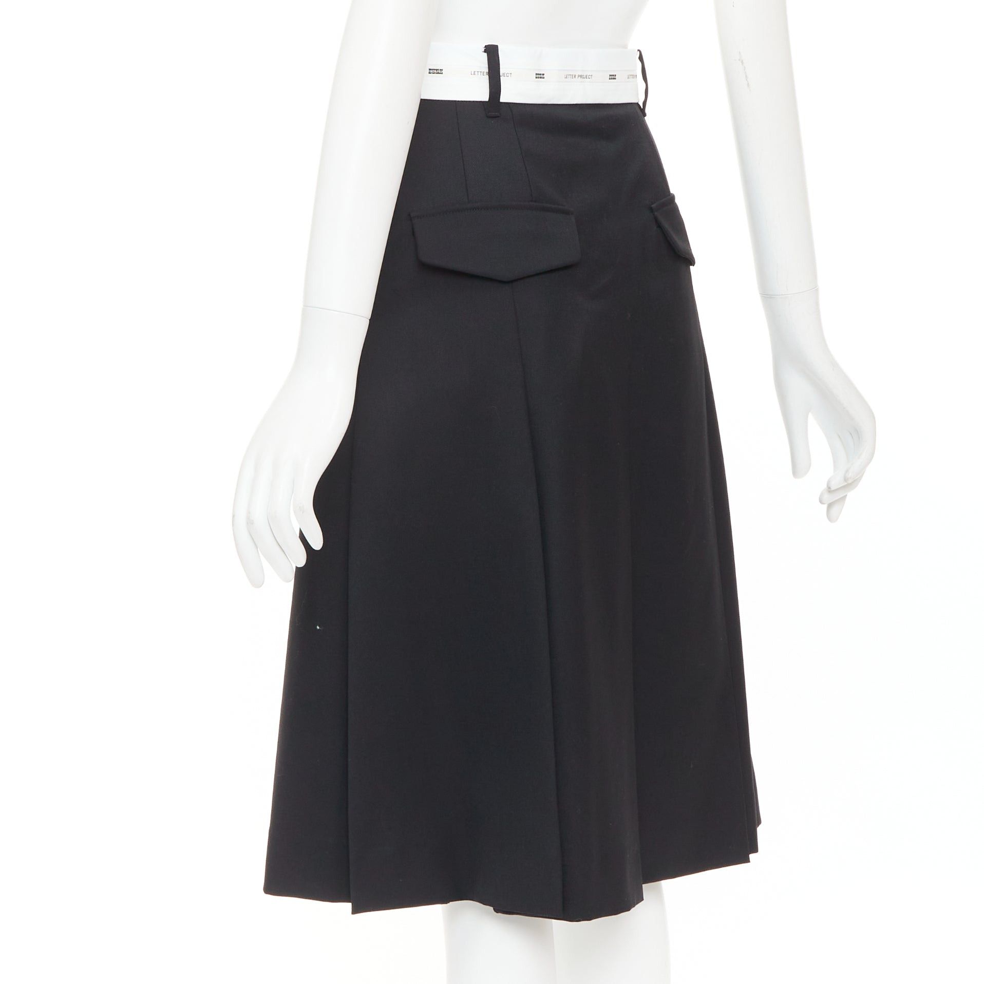 Other EENK LETTER X black white wool blend logo waist box pleat knee skirt XS Size 27" / US 4 / IT 40 - 6 Thumbnail