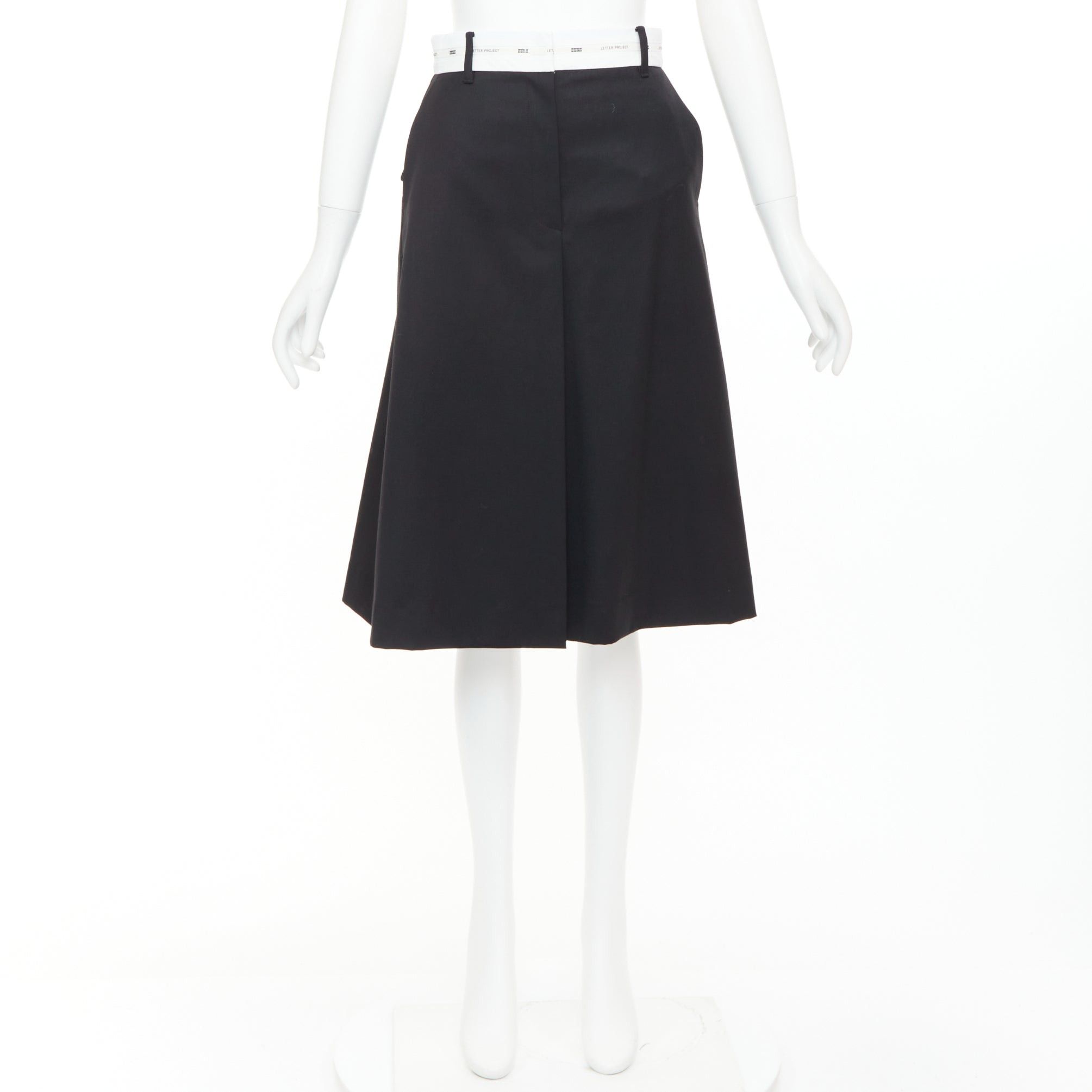 Other EENK LETTER X black white wool blend logo waist box pleat knee skirt XS Size 27" / US 4 / IT 40 - 9 Thumbnail