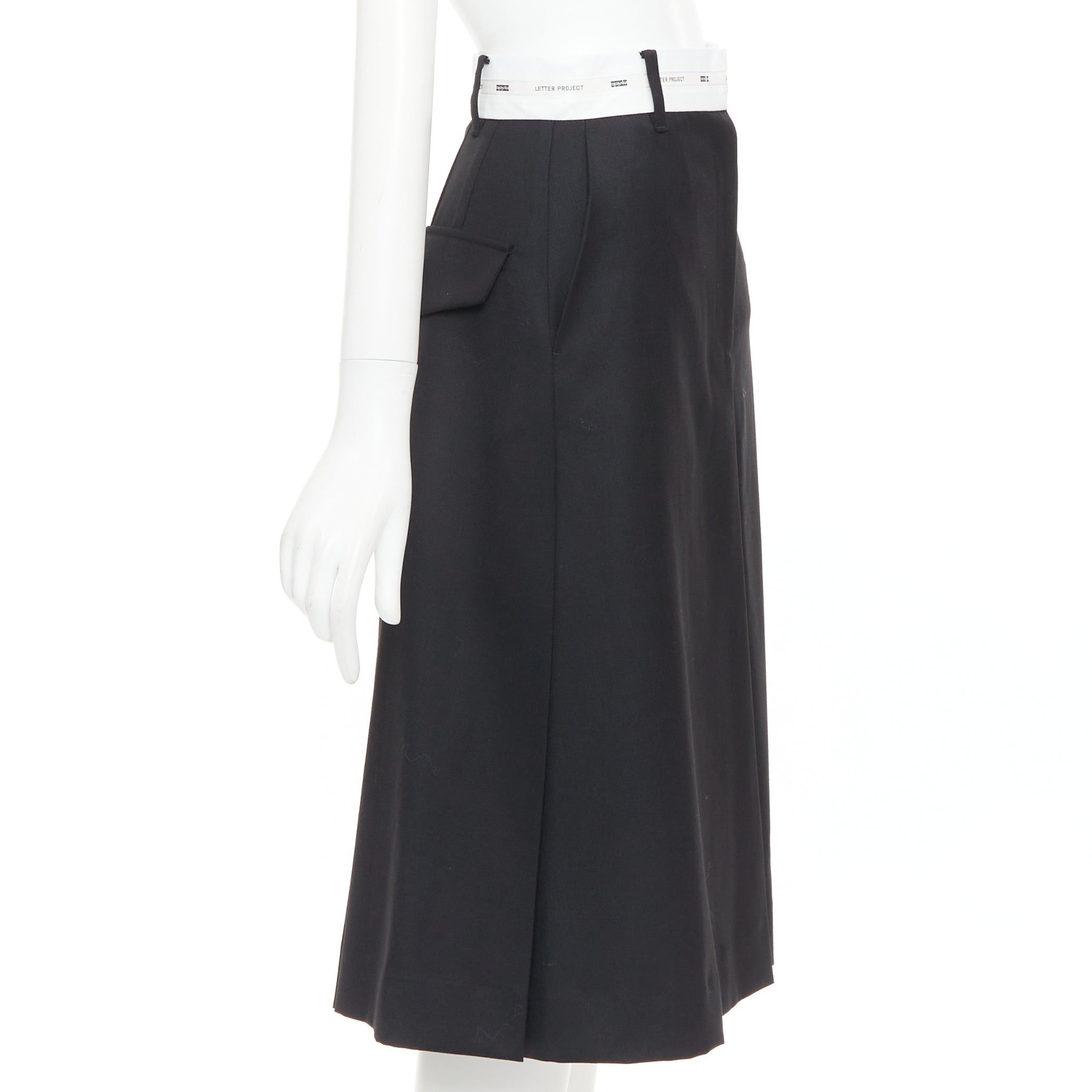 Other EENK LETTER X black white wool blend logo waist box pleat knee skirt XS Size 27" / US 4 / IT 40 - 4 Thumbnail