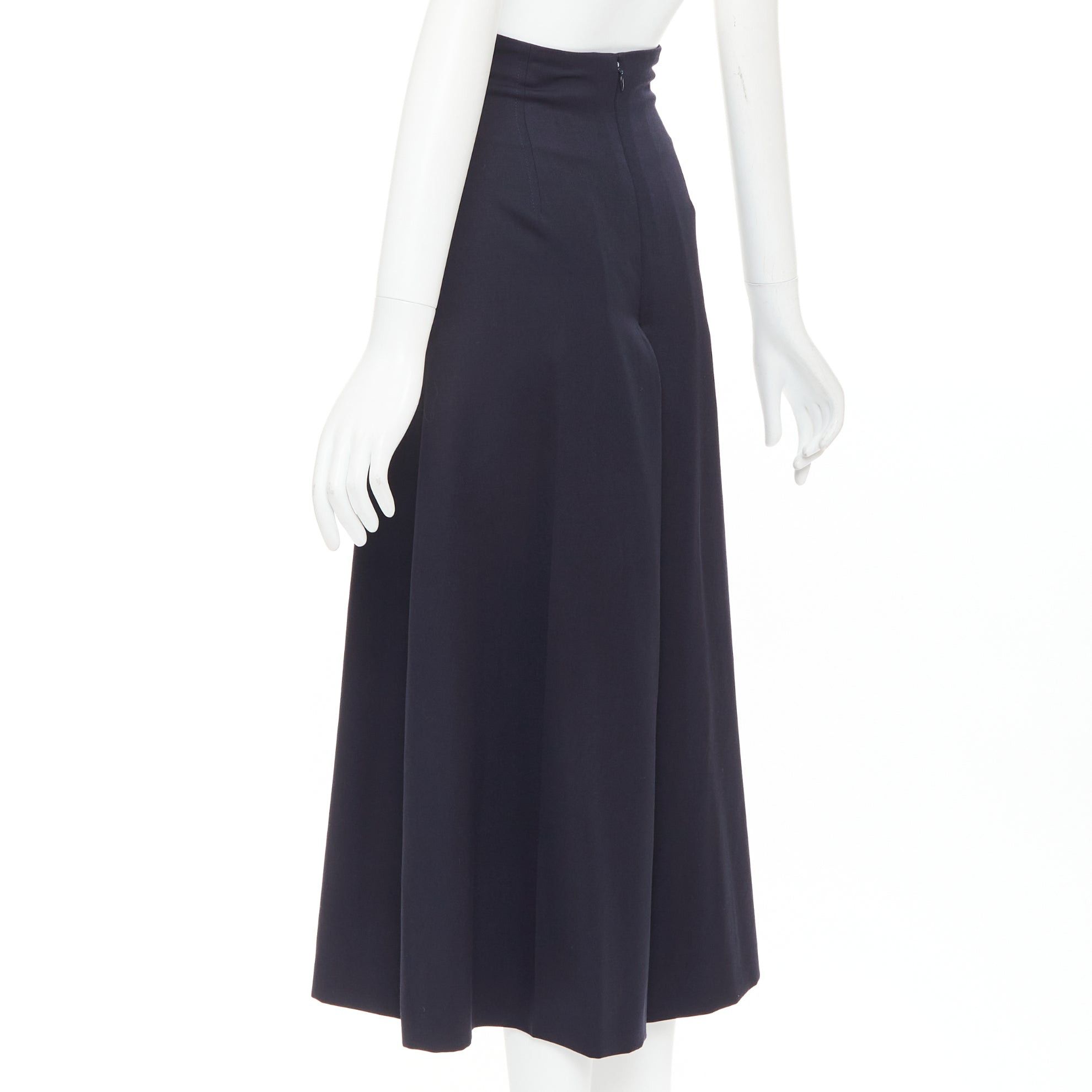 Alexander McQueen ALEXANDER MCQUEEN navy virgin wool box pleat wide leg cropped pants IT34 XXS Size 24" / US 00 / IT 34 - 5 Thumbnail