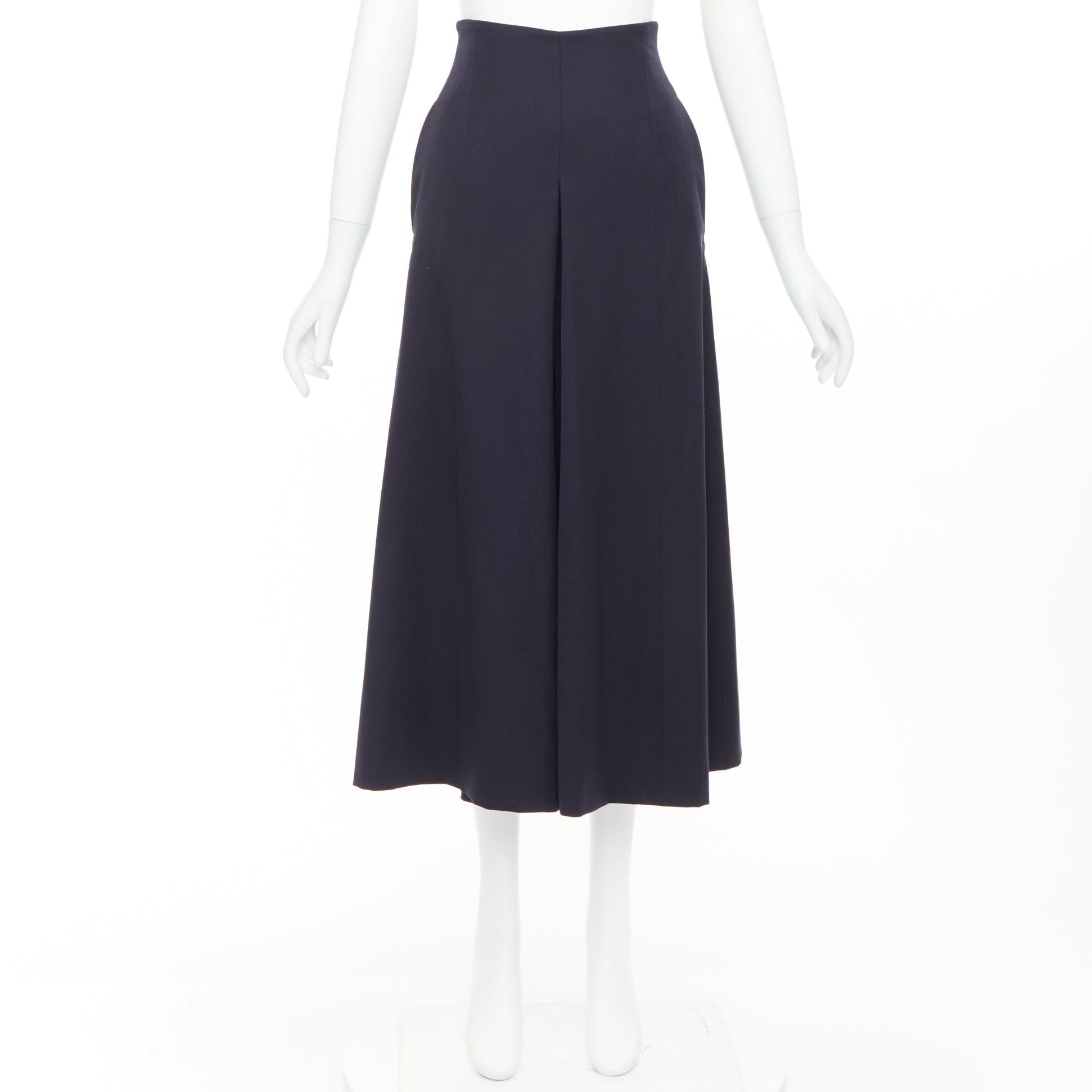Alexander McQueen ALEXANDER MCQUEEN navy virgin wool box pleat wide leg cropped pants IT34 XXS Size 24" / US 00 / IT 34 - 9 Thumbnail