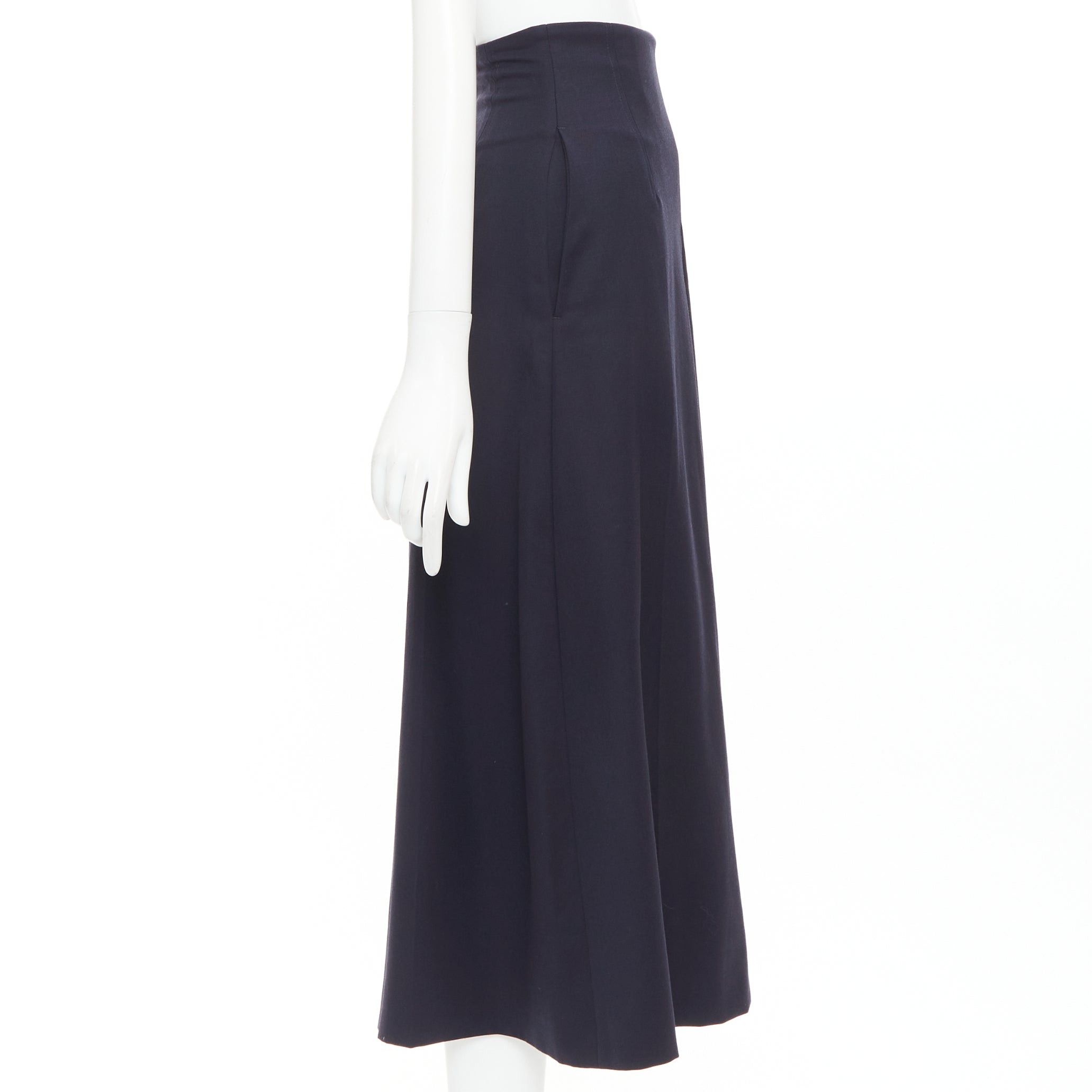 Alexander McQueen ALEXANDER MCQUEEN navy virgin wool box pleat wide leg cropped pants IT34 XXS Size 24" / US 00 / IT 34 - 3 Thumbnail