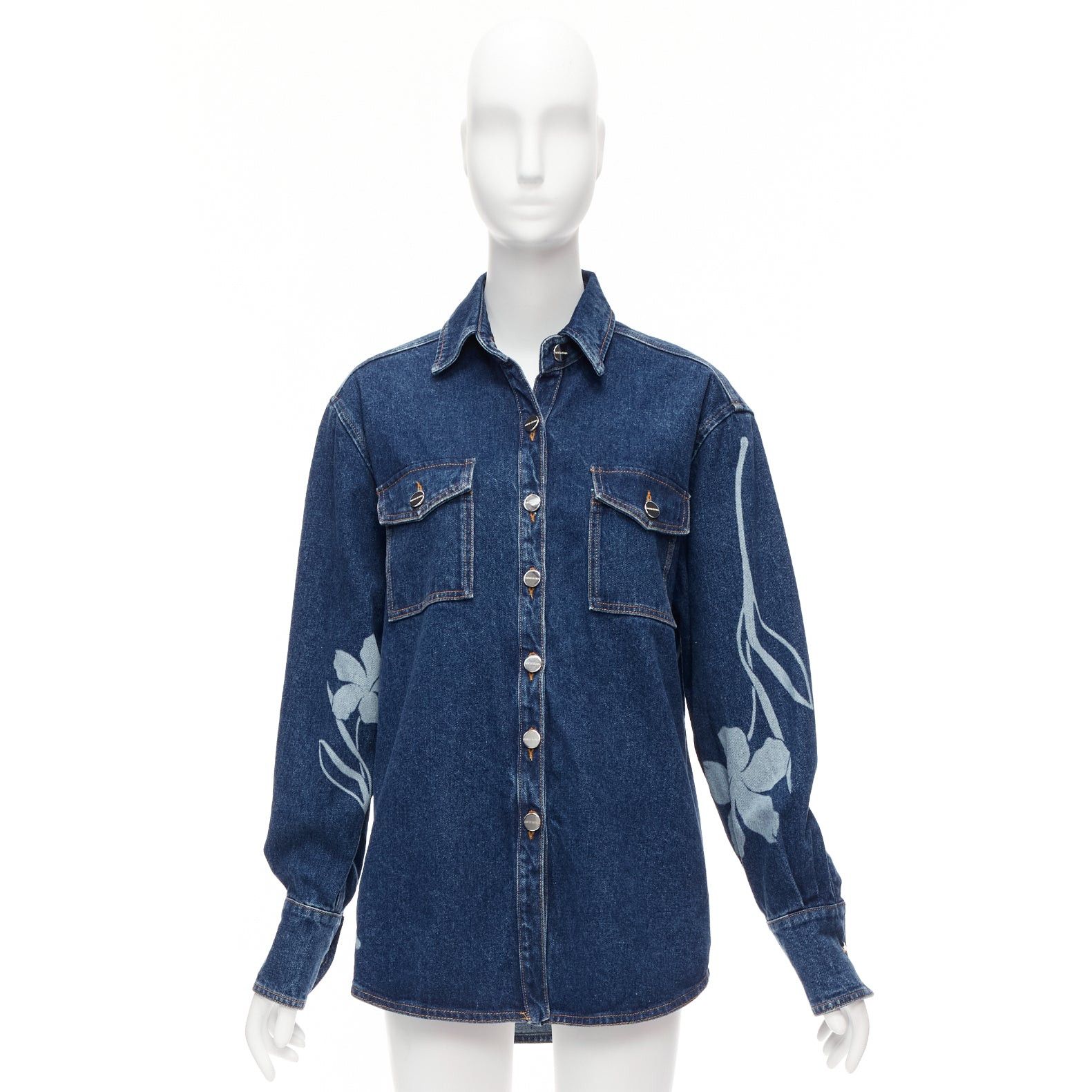 Other DAVID KOMA 2022 blue organic cotton floral silver logo button shirt UK6 XS Size XS / US 0-2 / IT 36-38 - 9 Thumbnail