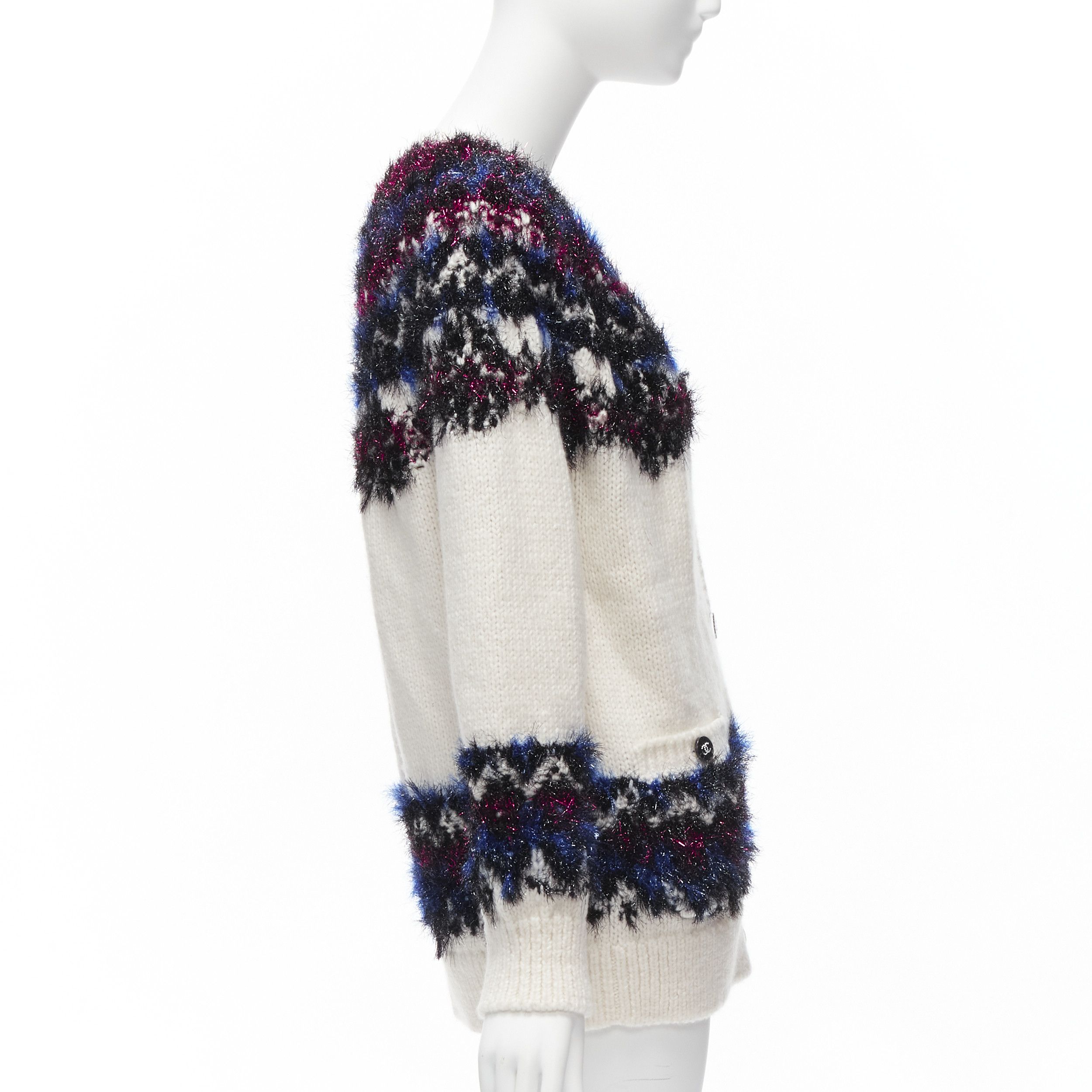 Chanel CHANEL pink blue fluffy lurex cream intarsia crystal CC button cardigan FR36 S Size S / US 4 / IT 40 - 5 Thumbnail