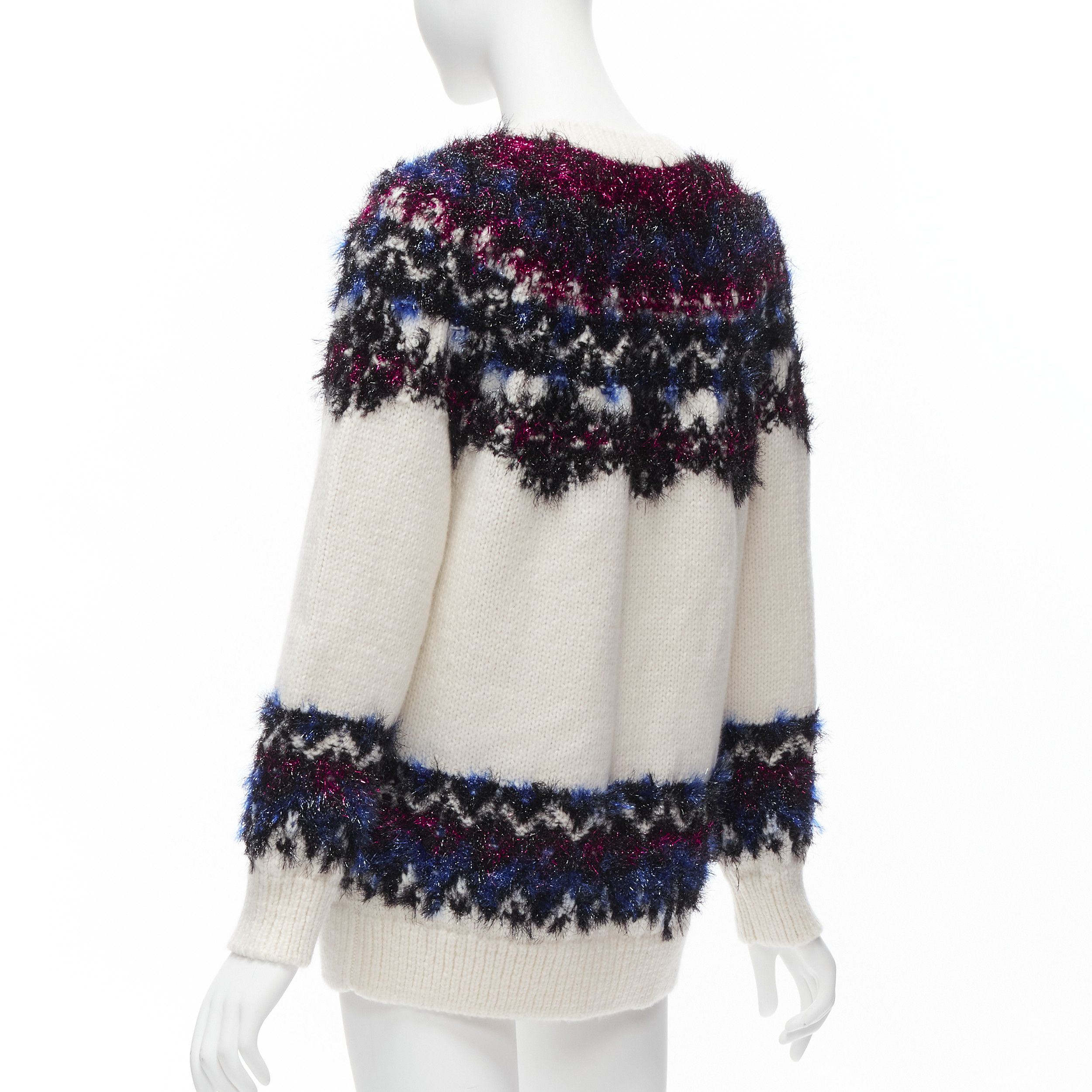 Chanel CHANEL pink blue fluffy lurex cream intarsia crystal CC button cardigan FR36 S Size S / US 4 / IT 40 - 7 Thumbnail