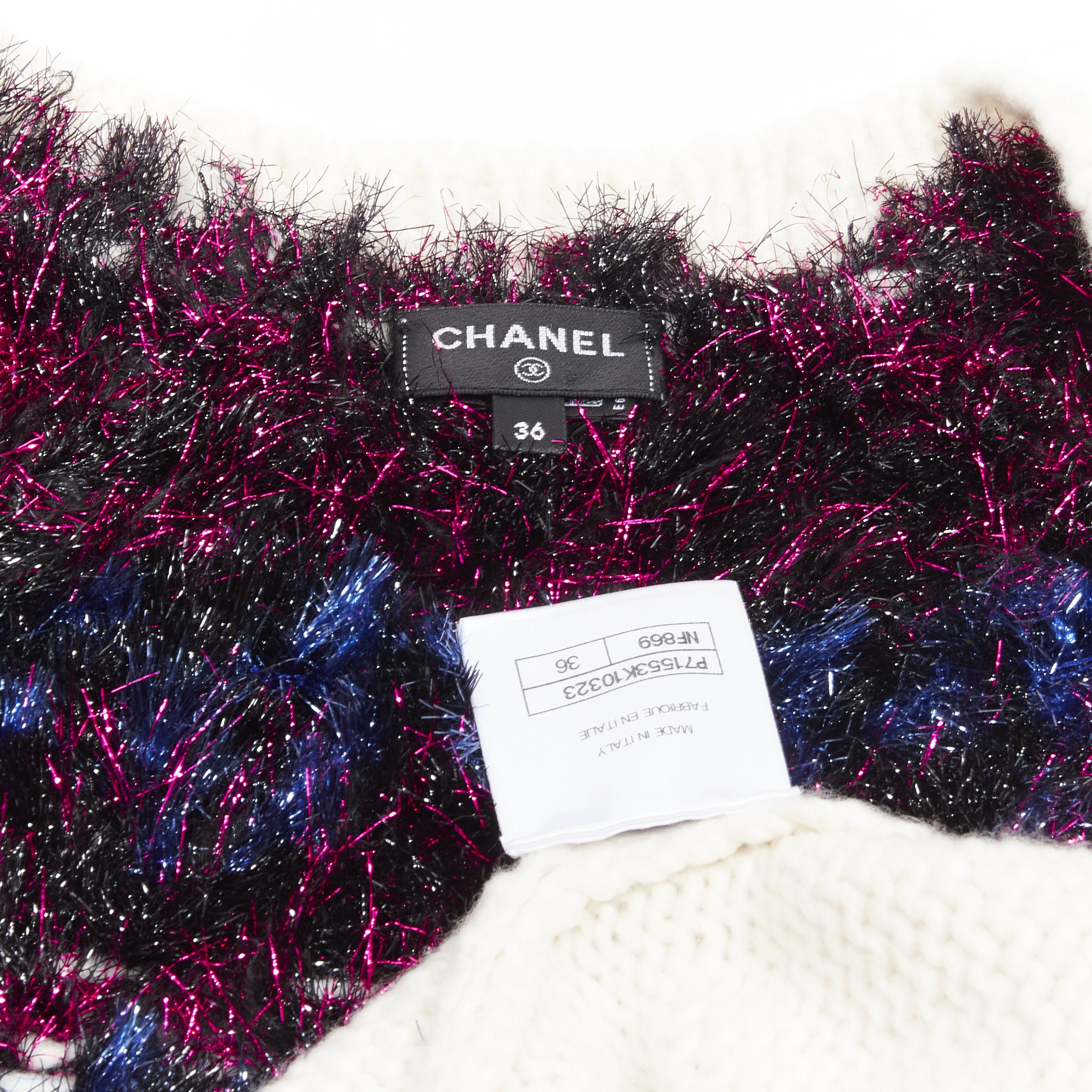 Chanel CHANEL pink blue fluffy lurex cream intarsia crystal CC button cardigan FR36 S Size S / US 4 / IT 40 - 10 Thumbnail