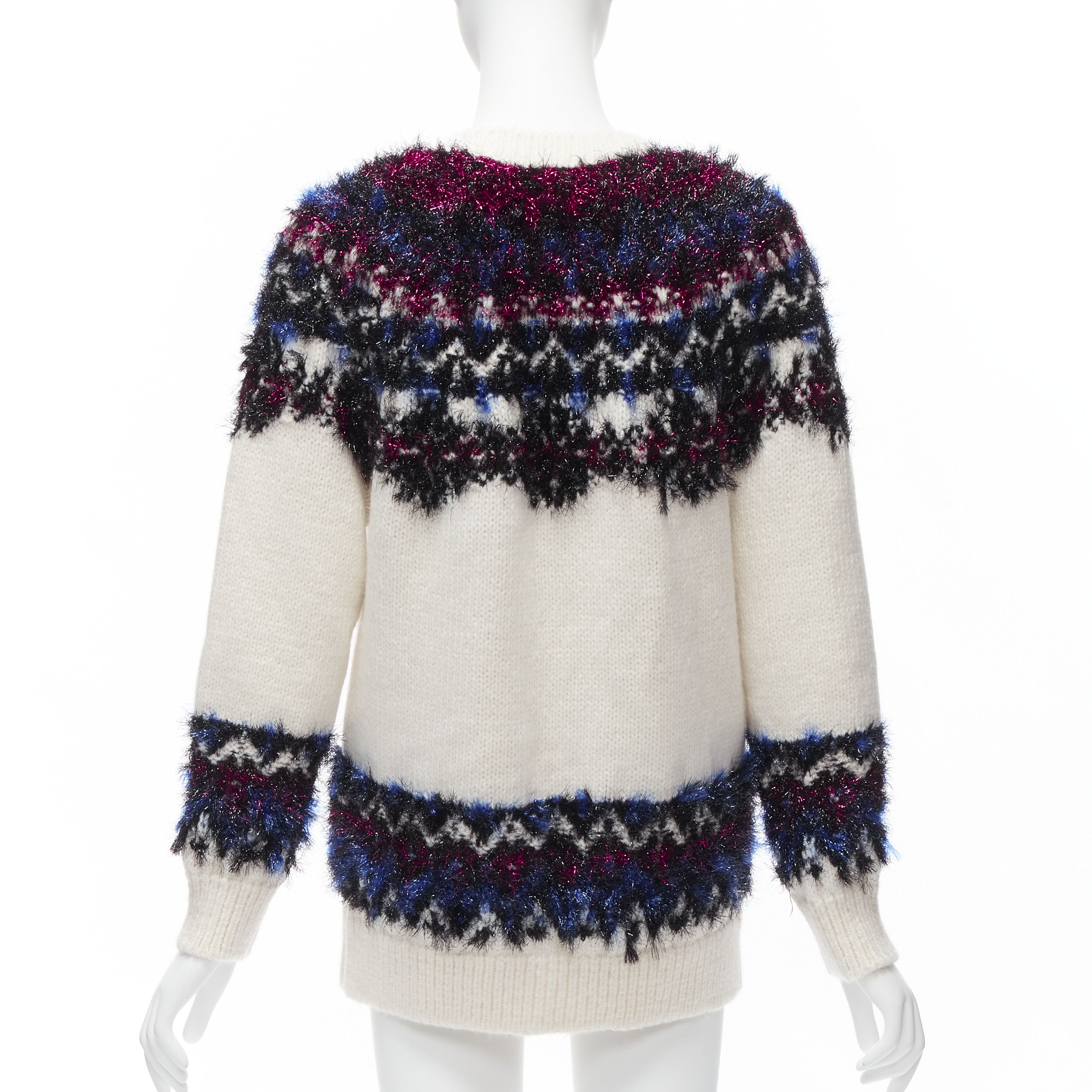 Chanel CHANEL pink blue fluffy lurex cream intarsia crystal CC button cardigan FR36 S Size S / US 4 / IT 40 - 6 Thumbnail