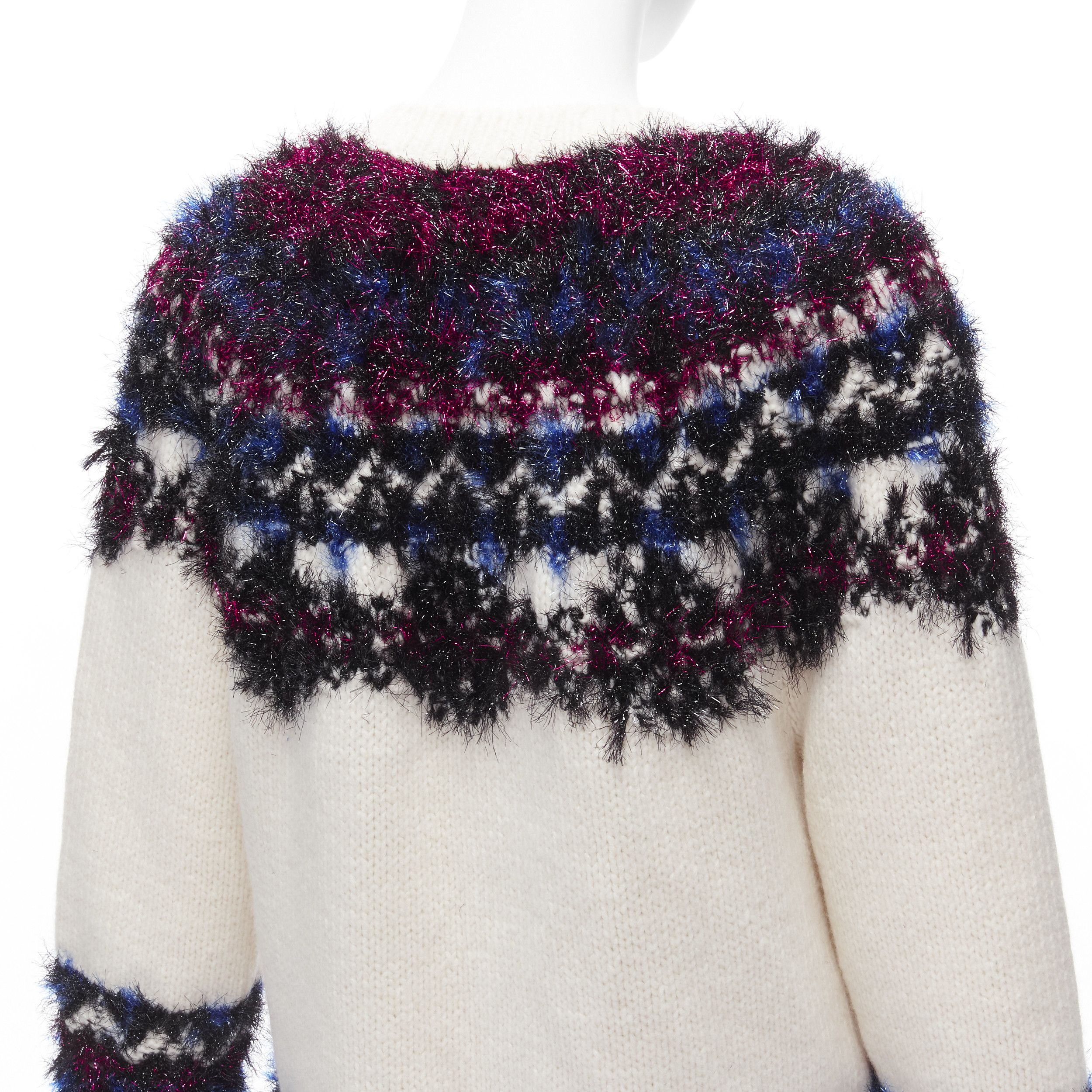Chanel CHANEL pink blue fluffy lurex cream intarsia crystal CC button cardigan FR36 S Size S / US 4 / IT 40 - 9 Thumbnail