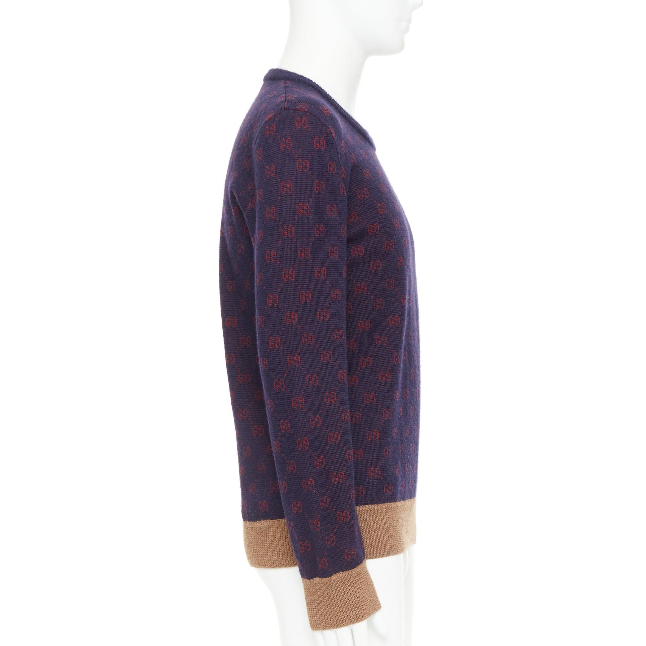 Gucci GUCCI GG Jacquard purple red wool alpaca monogram knit sweater Size US M / EU 48-50 / 2 - 4 Thumbnail