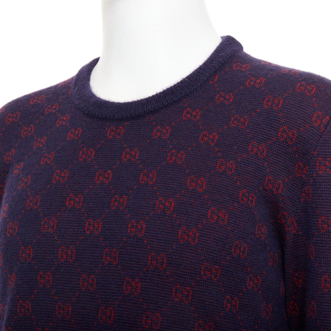 Gucci GUCCI GG Jacquard purple red wool alpaca monogram knit sweater Size US M / EU 48-50 / 2 - 7 Thumbnail