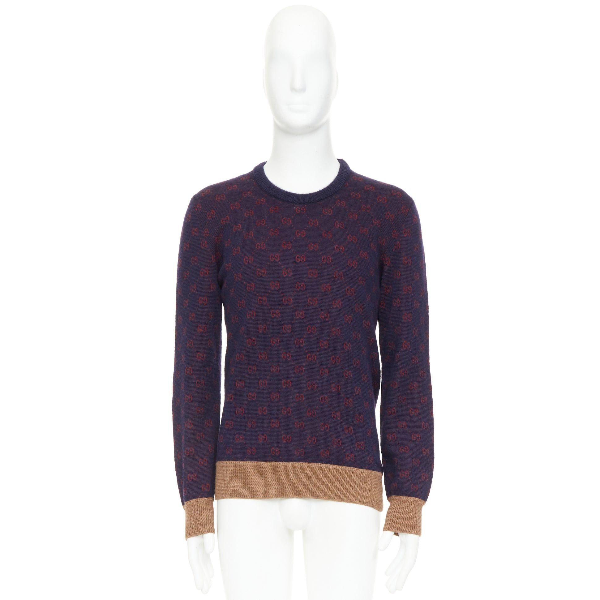 Gucci GUCCI GG Jacquard purple red wool alpaca monogram knit sweater Size US M / EU 48-50 / 2 - 9 Thumbnail