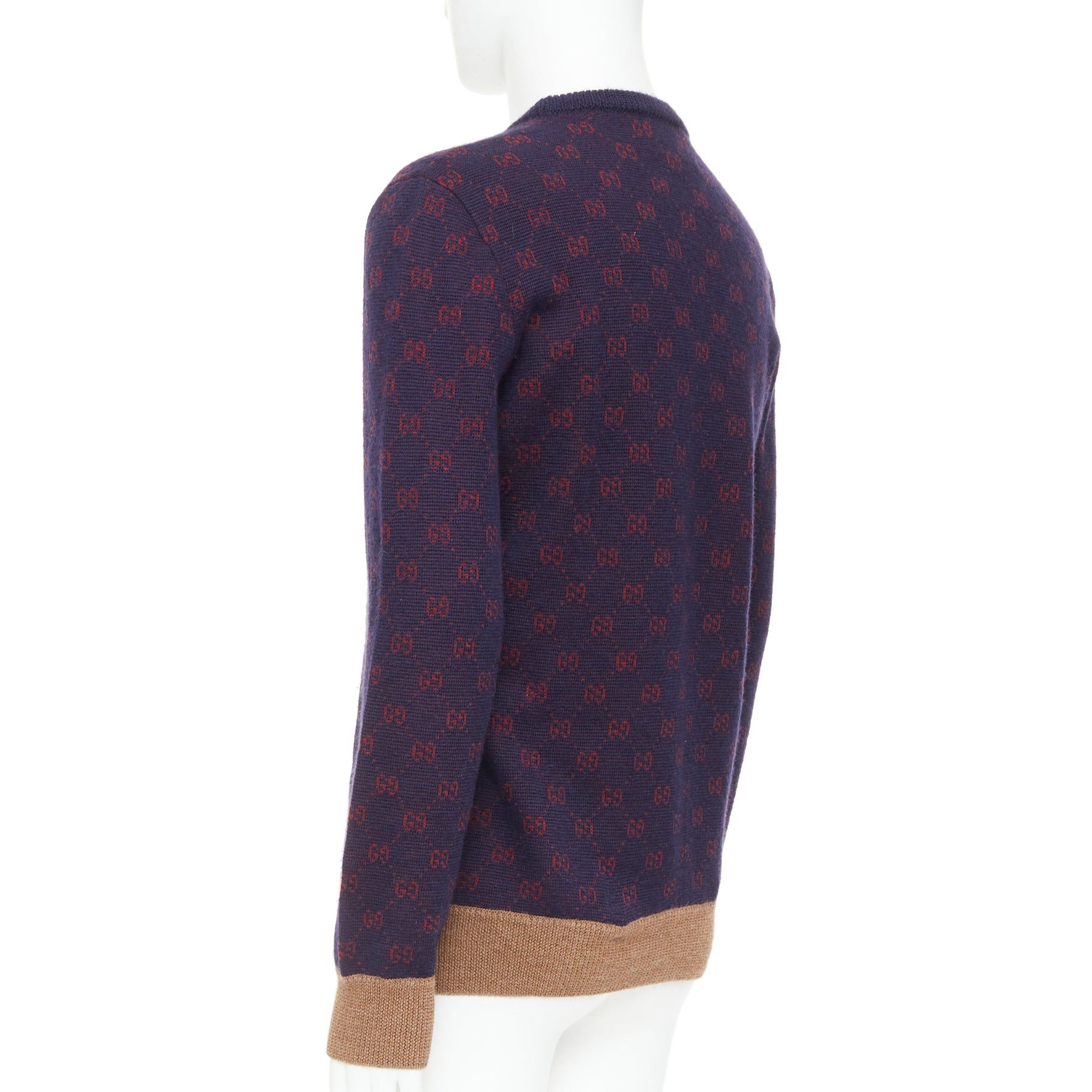 Gucci GUCCI GG Jacquard purple red wool alpaca monogram knit sweater Size US M / EU 48-50 / 2 - 6 Thumbnail