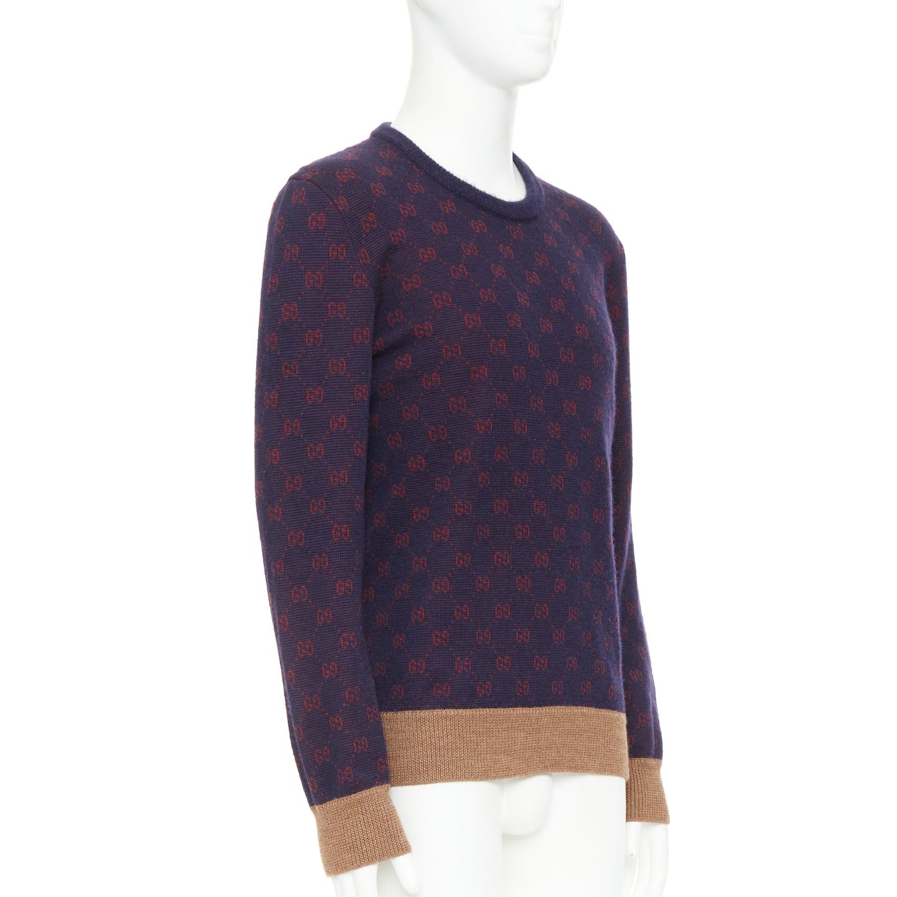 Gucci GUCCI GG Jacquard purple red wool alpaca monogram knit sweater Size US M / EU 48-50 / 2 - 3 Thumbnail