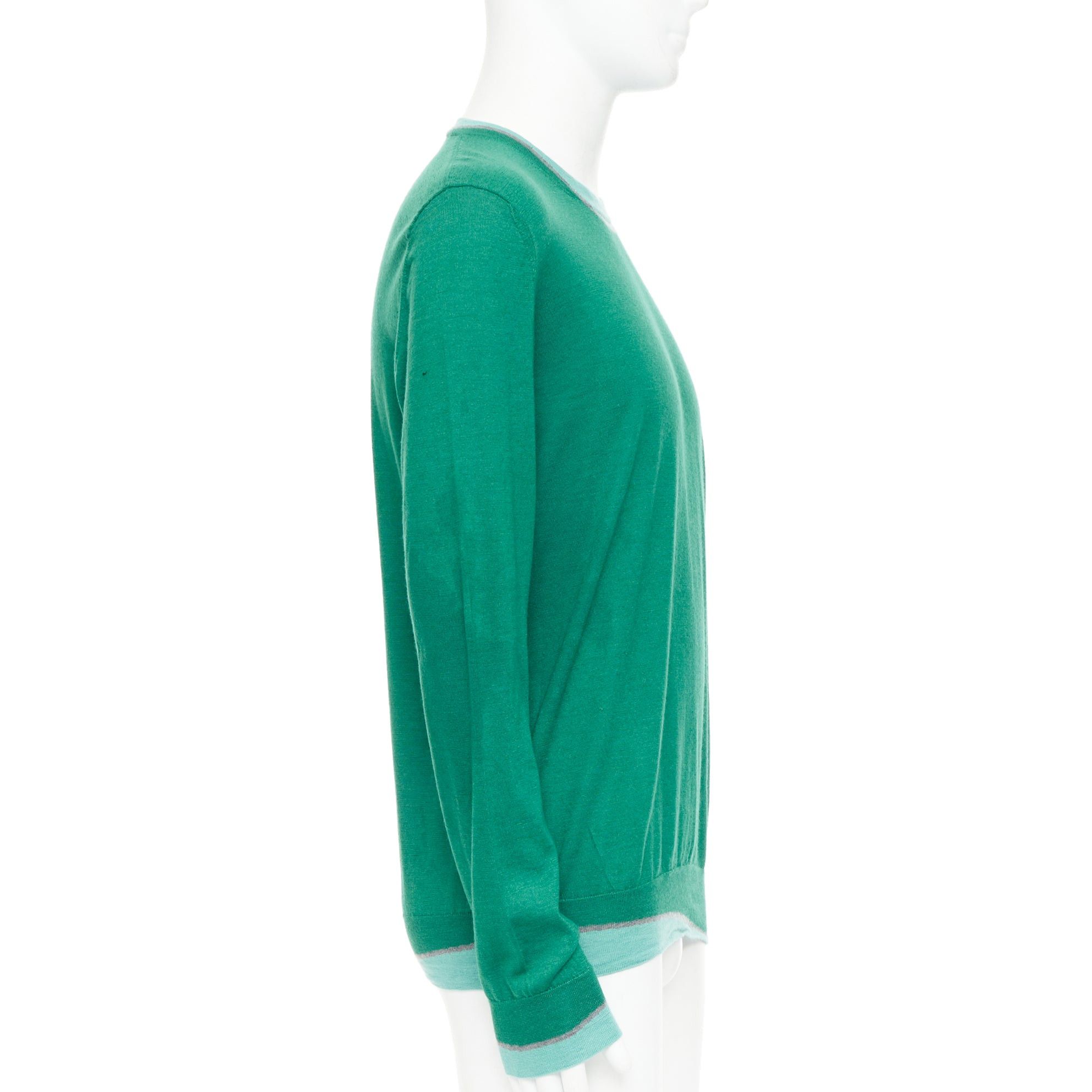 Hermes HERMES cashmere silk blend green blue border trompe loeil crewneck sweater Size US L / EU 52-54 / 3 - 4 Thumbnail