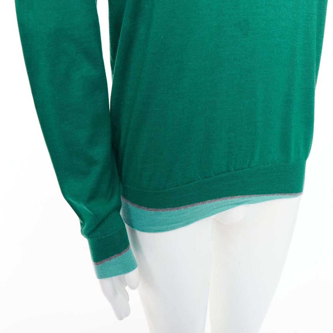 Hermes HERMES cashmere silk blend green blue border trompe loeil crewneck sweater Size US L / EU 52-54 / 3 - 8 Thumbnail