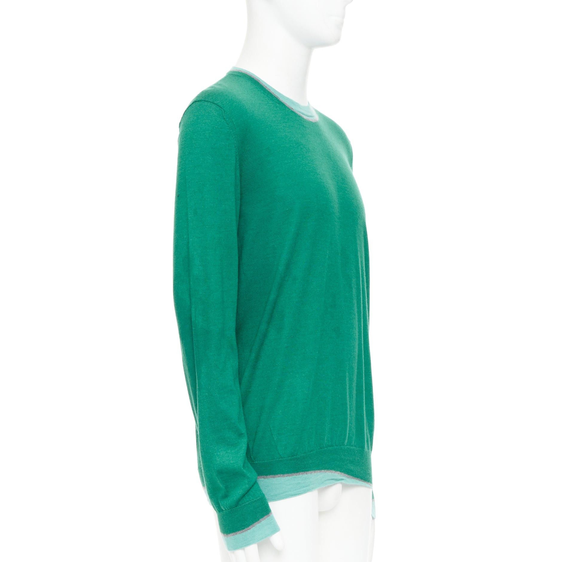 Hermes HERMES cashmere silk blend green blue border trompe loeil crewneck sweater Size US L / EU 52-54 / 3 - 3 Thumbnail