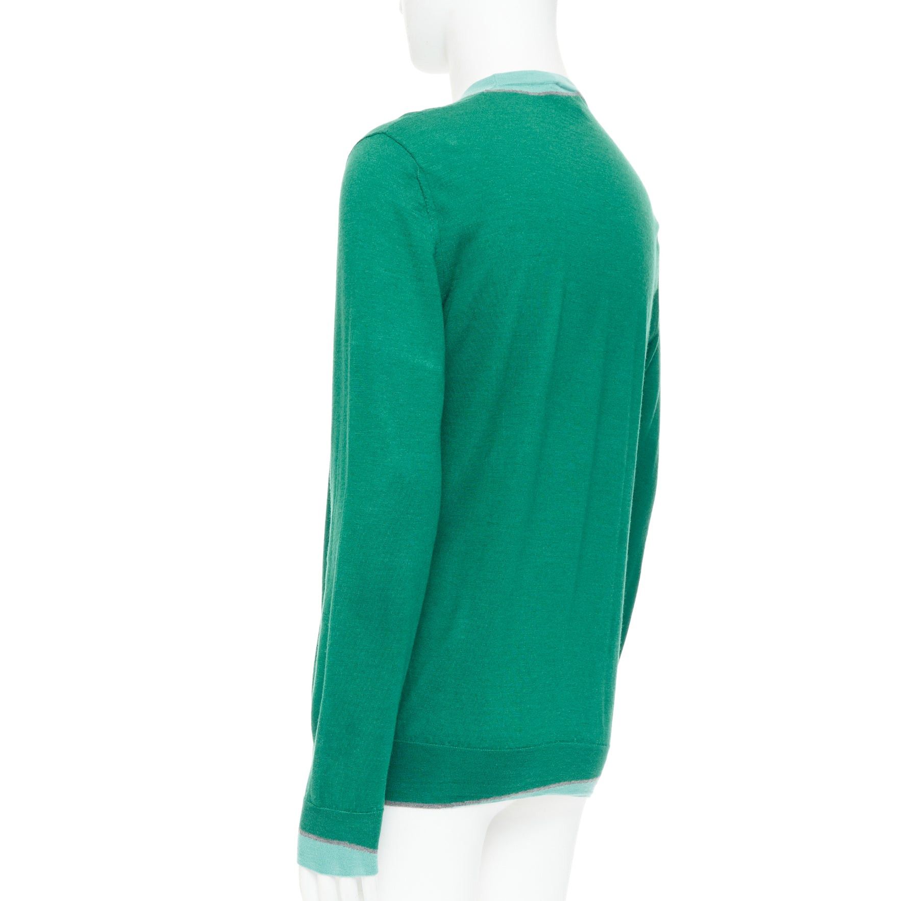 Hermes HERMES cashmere silk blend green blue border trompe loeil crewneck sweater Size US L / EU 52-54 / 3 - 6 Thumbnail