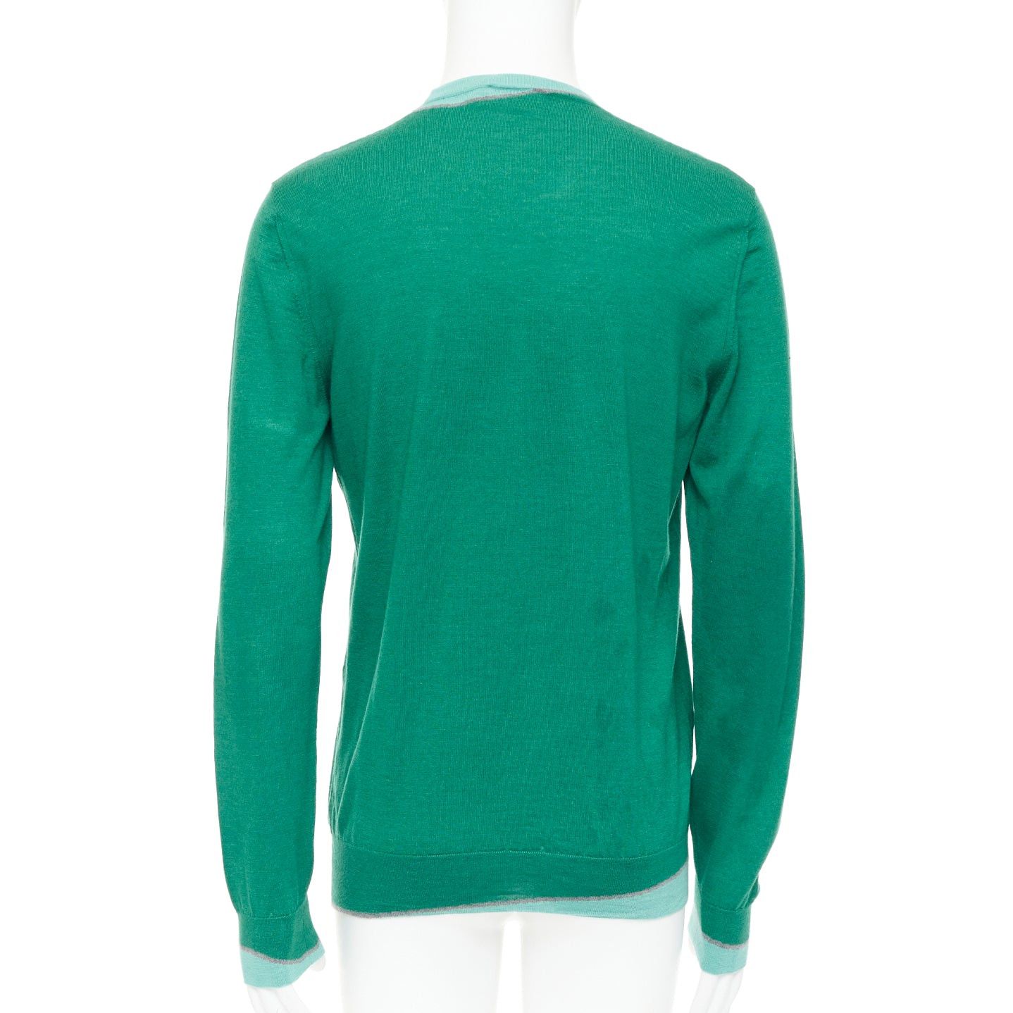 Hermes HERMES cashmere silk blend green blue border trompe loeil crewneck sweater Size US L / EU 52-54 / 3 - 5 Thumbnail