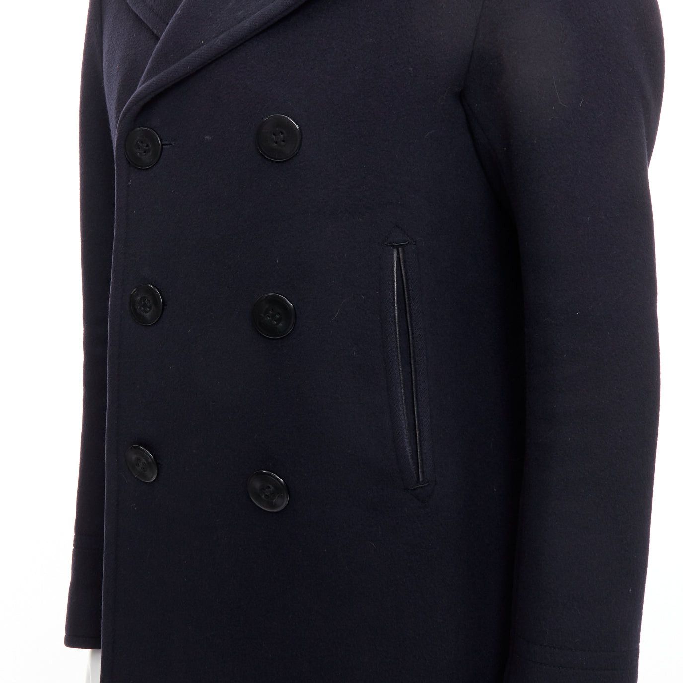 Tom Ford TOM FORD navy 100% wool leather trim double breasted pea coat IT48 M Size US M / EU 48-50 / 2 - 8 Thumbnail