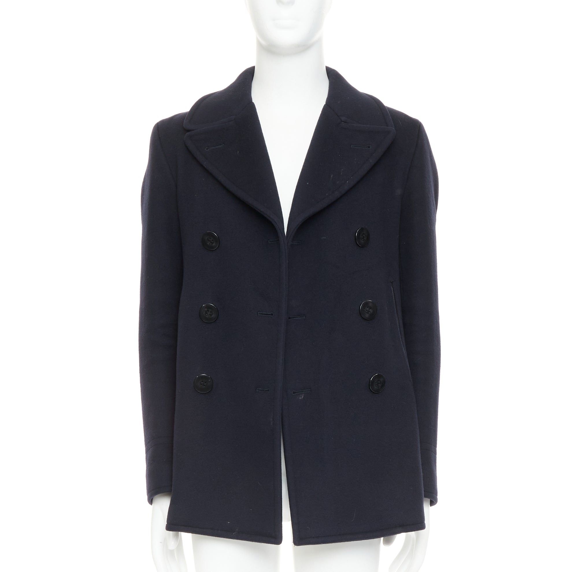 Tom Ford TOM FORD navy 100% wool leather trim double breasted pea coat IT48 M Size US M / EU 48-50 / 2 - 3 Thumbnail