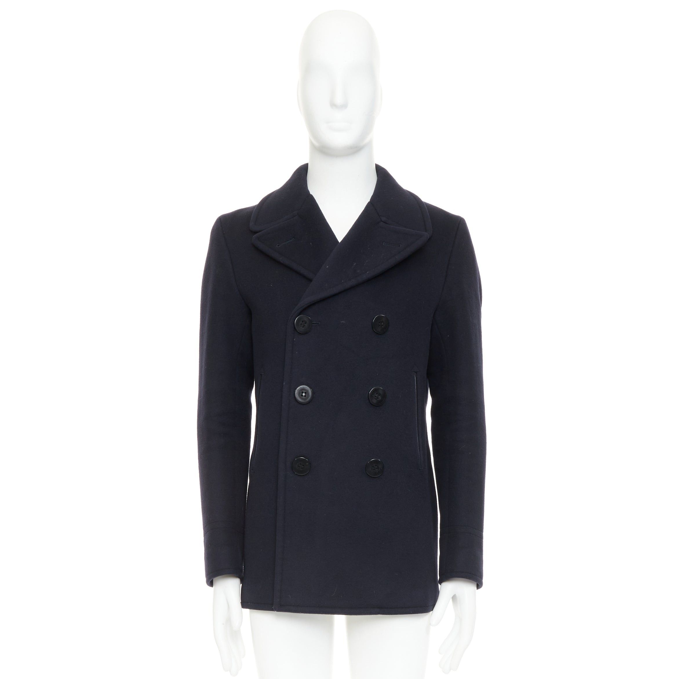 Tom Ford TOM FORD navy 100% wool leather trim double breasted pea coat IT48 M Size US M / EU 48-50 / 2 - 12 Thumbnail