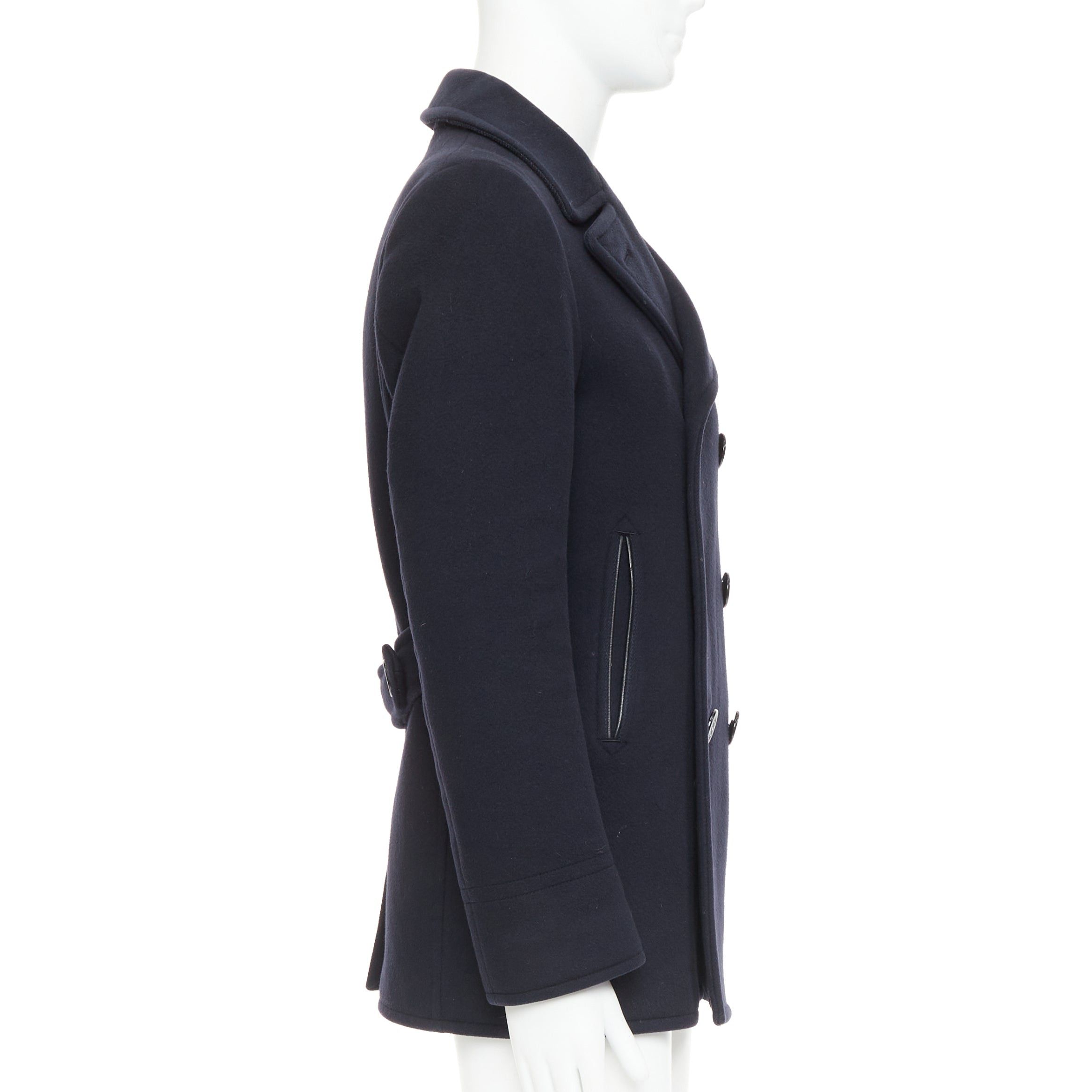 Tom Ford TOM FORD navy 100% wool leather trim double breasted pea coat IT48 M Size US M / EU 48-50 / 2 - 5 Thumbnail