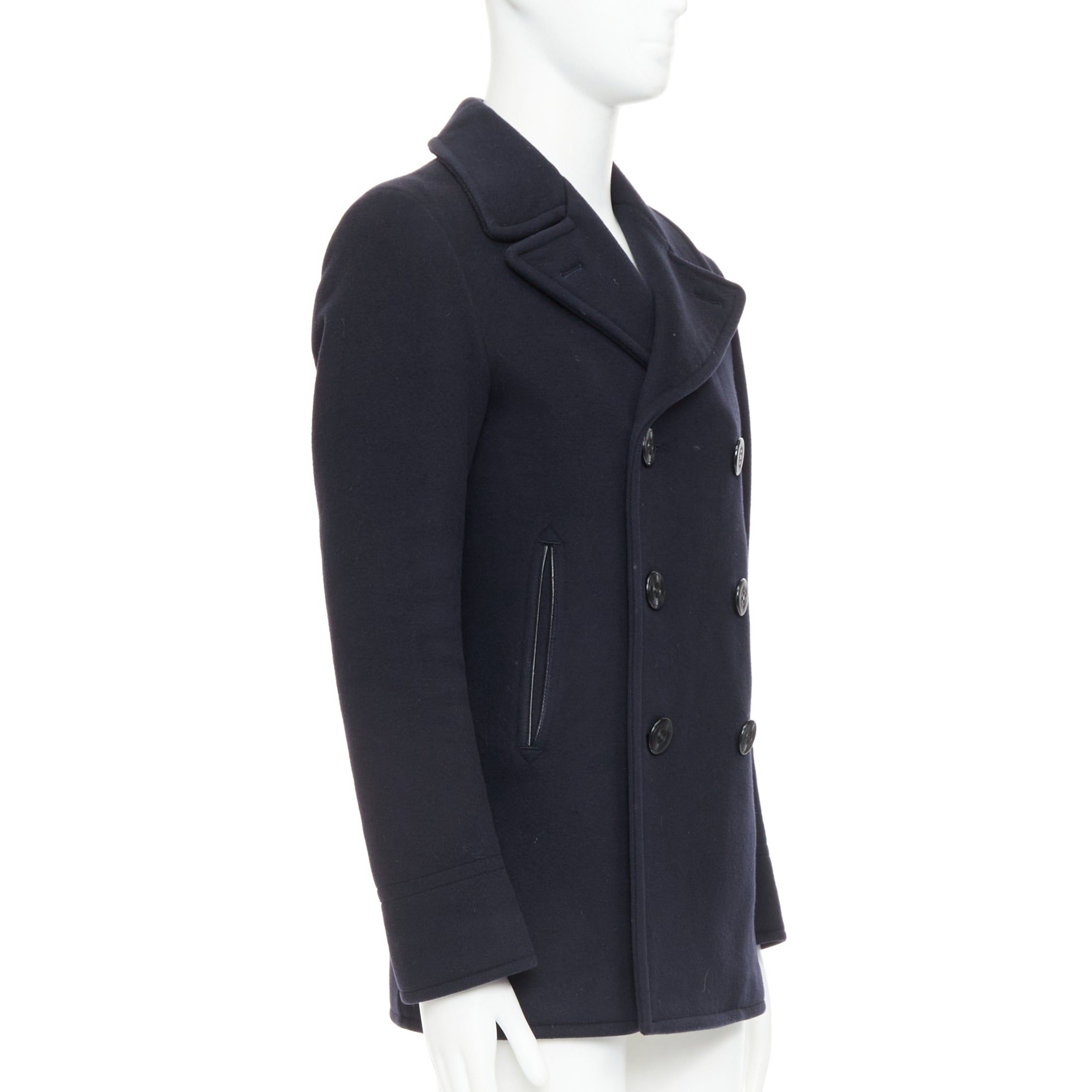 Tom Ford TOM FORD navy 100% wool leather trim double breasted pea coat IT48 M Size US M / EU 48-50 / 2 - 4 Thumbnail