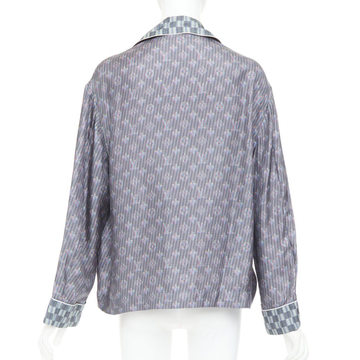 Louis Vuitton LOUIS VUITTON 100% silk purple green Damier Check Jacquard monogram pajama shirt FR36 S Size S / US 4 / IT 40 - 5 Thumbnail