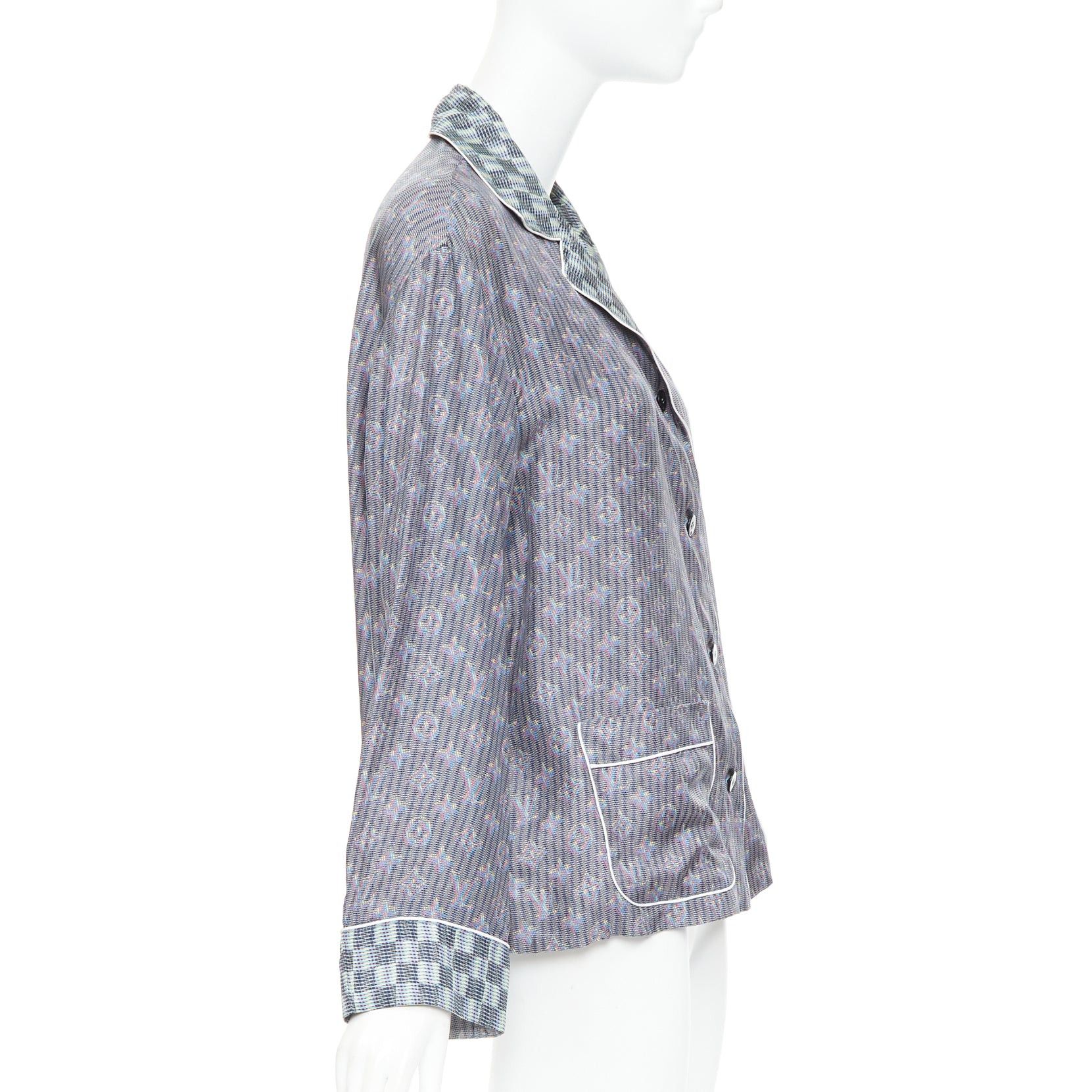 Louis Vuitton LOUIS VUITTON 100% silk purple green Damier Check Jacquard monogram pajama shirt FR36 S Size S / US 4 / IT 40 - 4 Thumbnail