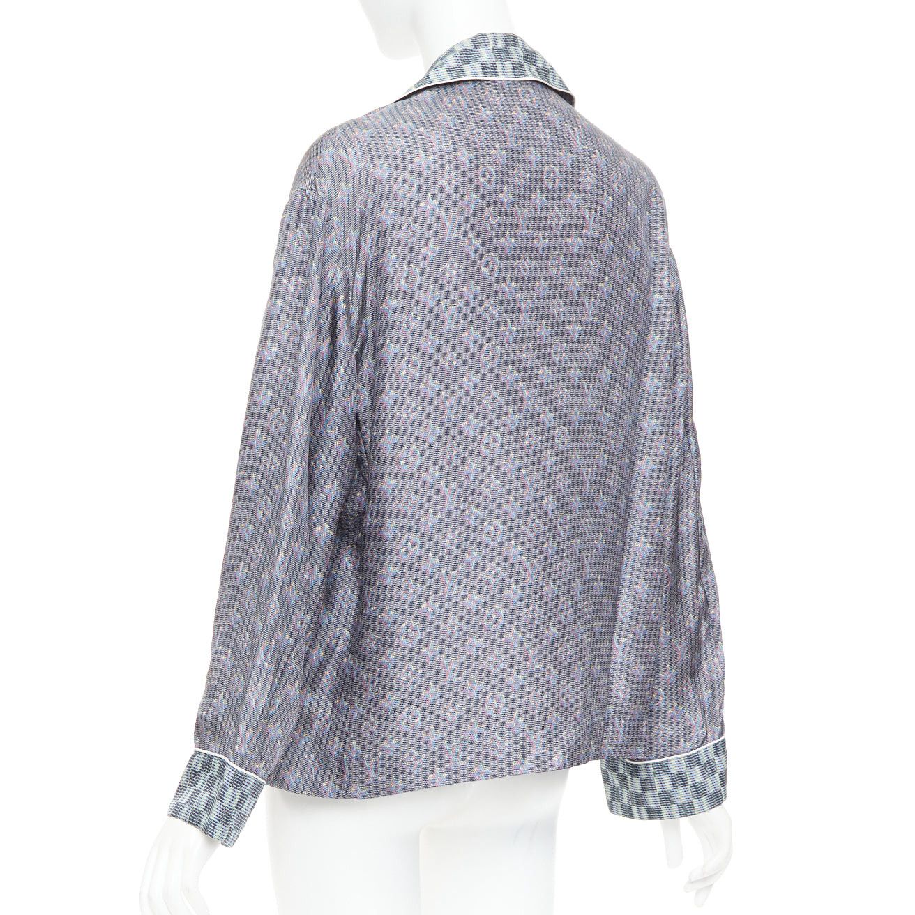 Louis Vuitton LOUIS VUITTON 100% silk purple green Damier Check Jacquard monogram pajama shirt FR36 S Size S / US 4 / IT 40 - 6 Thumbnail