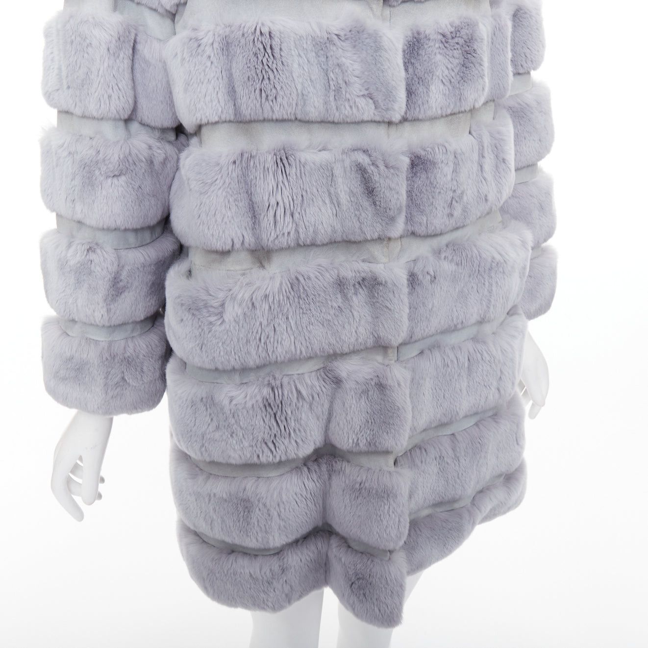 Other INNIU misty blue fur leather horizontal tiered long coat Size S / US 4 / IT 40 - 8 Thumbnail