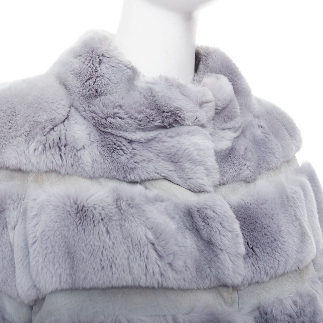 Other INNIU misty blue fur leather horizontal tiered long coat Size S / US 4 / IT 40 - 2 Thumbnail
