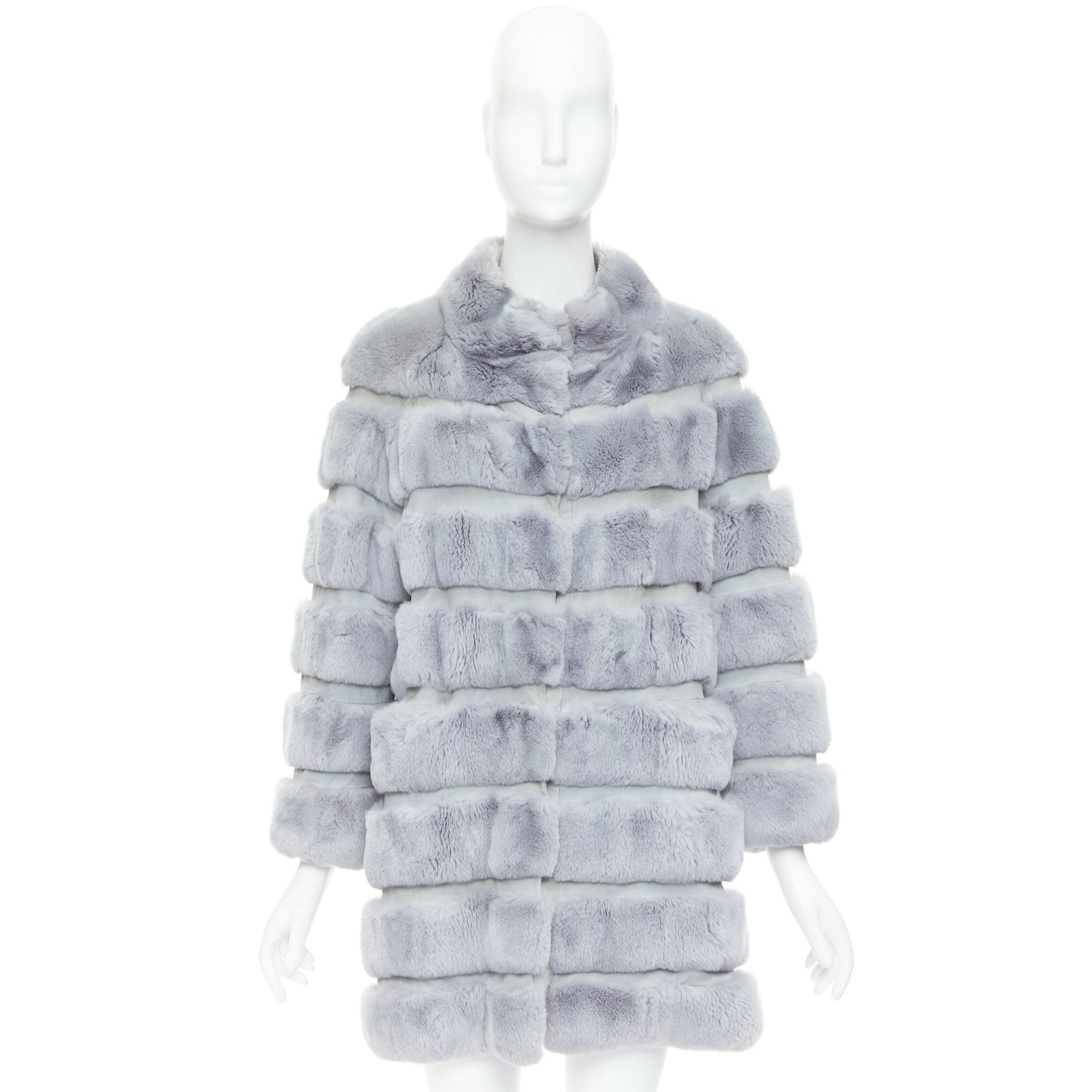 Other INNIU misty blue fur leather horizontal tiered long coat Size S / US 4 / IT 40 - 10 Thumbnail