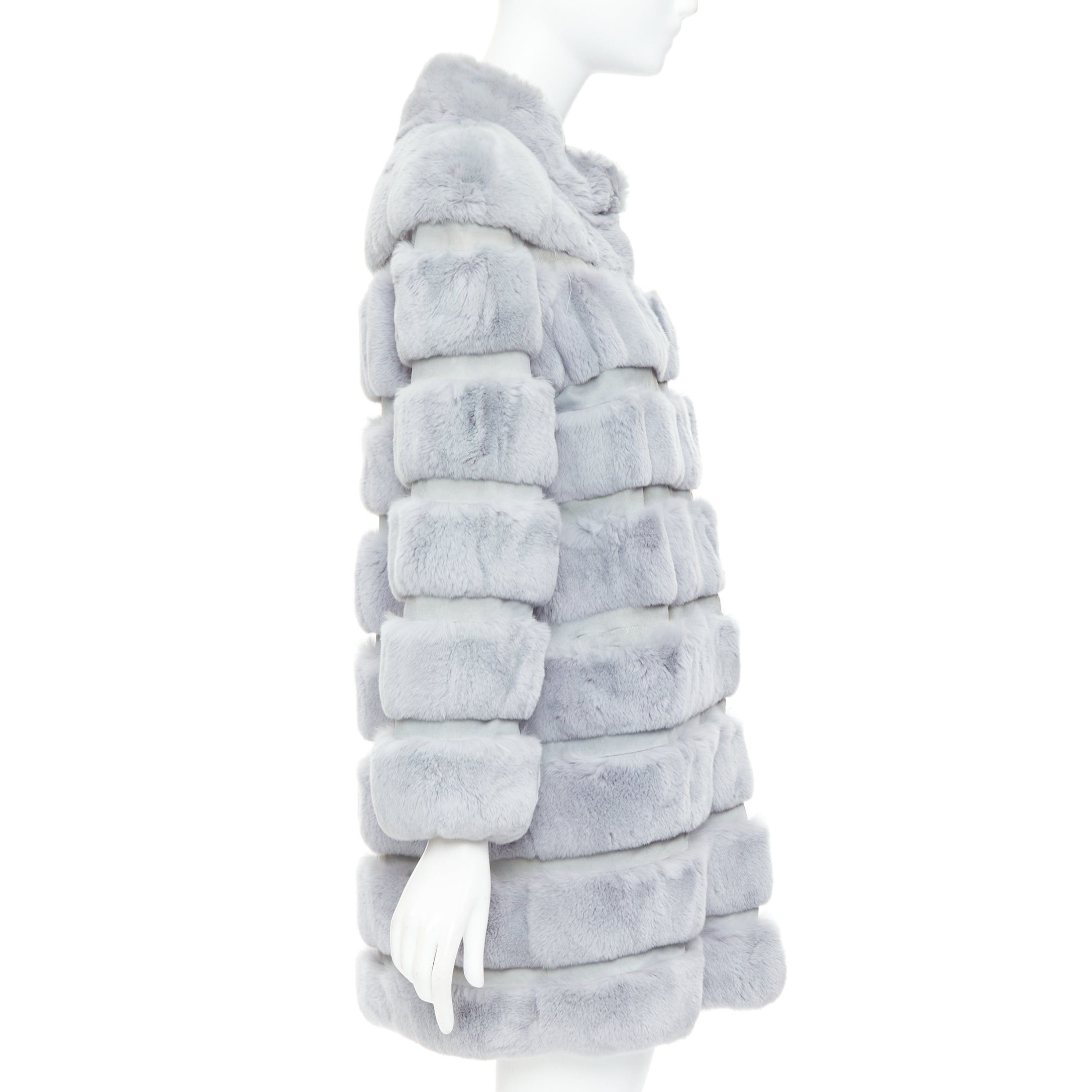 Other INNIU misty blue fur leather horizontal tiered long coat Size S / US 4 / IT 40 - 5 Thumbnail