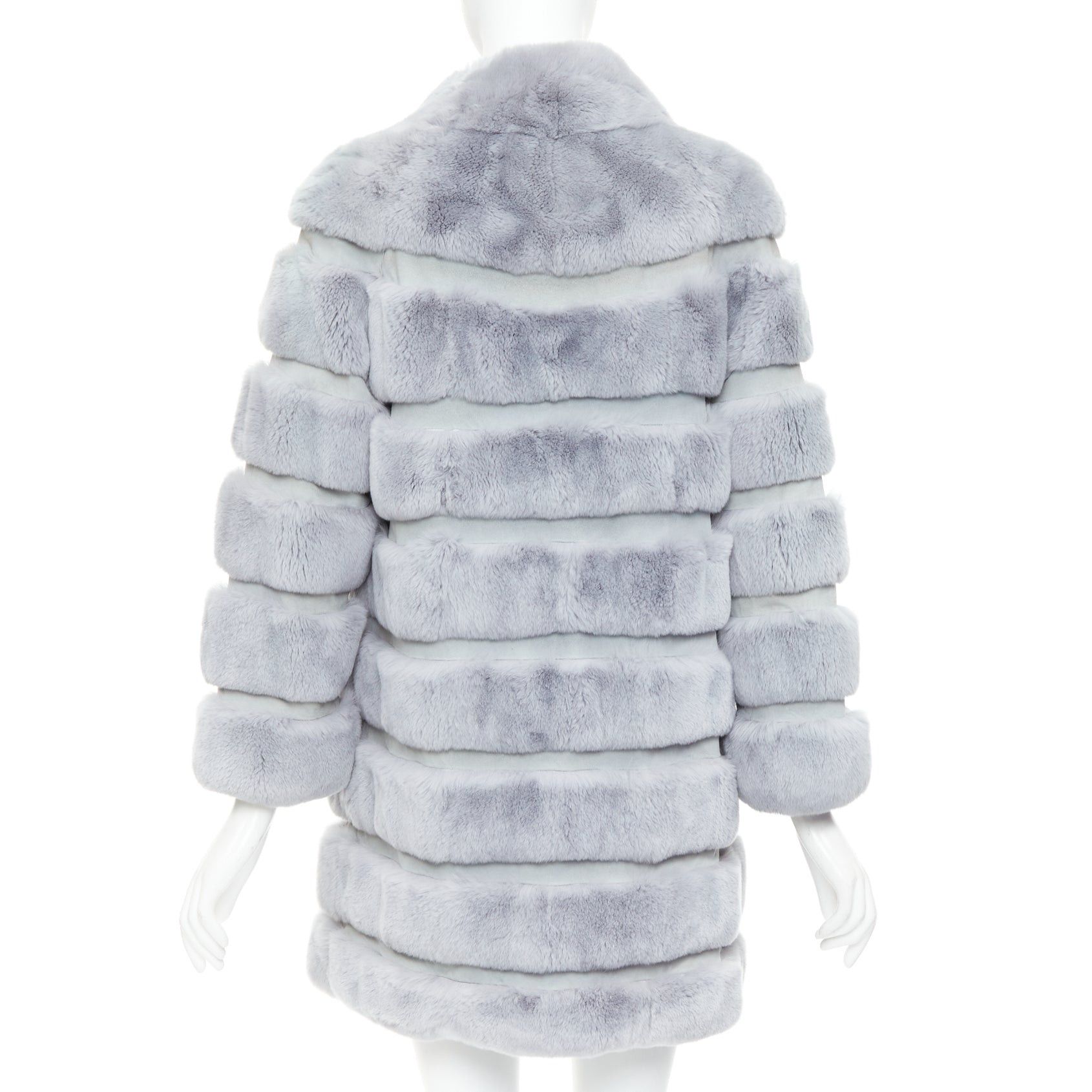 Other INNIU misty blue fur leather horizontal tiered long coat Size S / US 4 / IT 40 - 6 Thumbnail