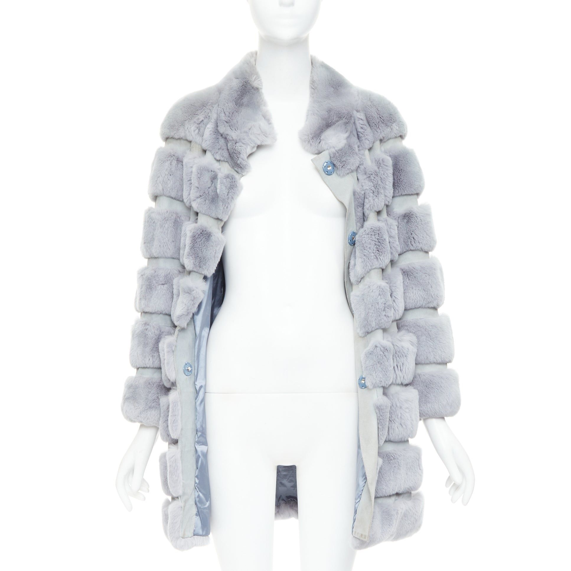 Other INNIU misty blue fur leather horizontal tiered long coat Size S / US 4 / IT 40 - 3 Thumbnail