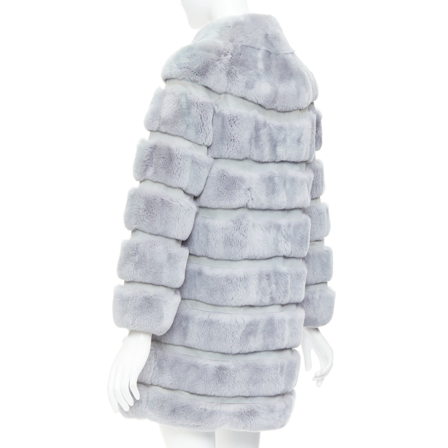Other INNIU misty blue fur leather horizontal tiered long coat Size S / US 4 / IT 40 - 7 Thumbnail