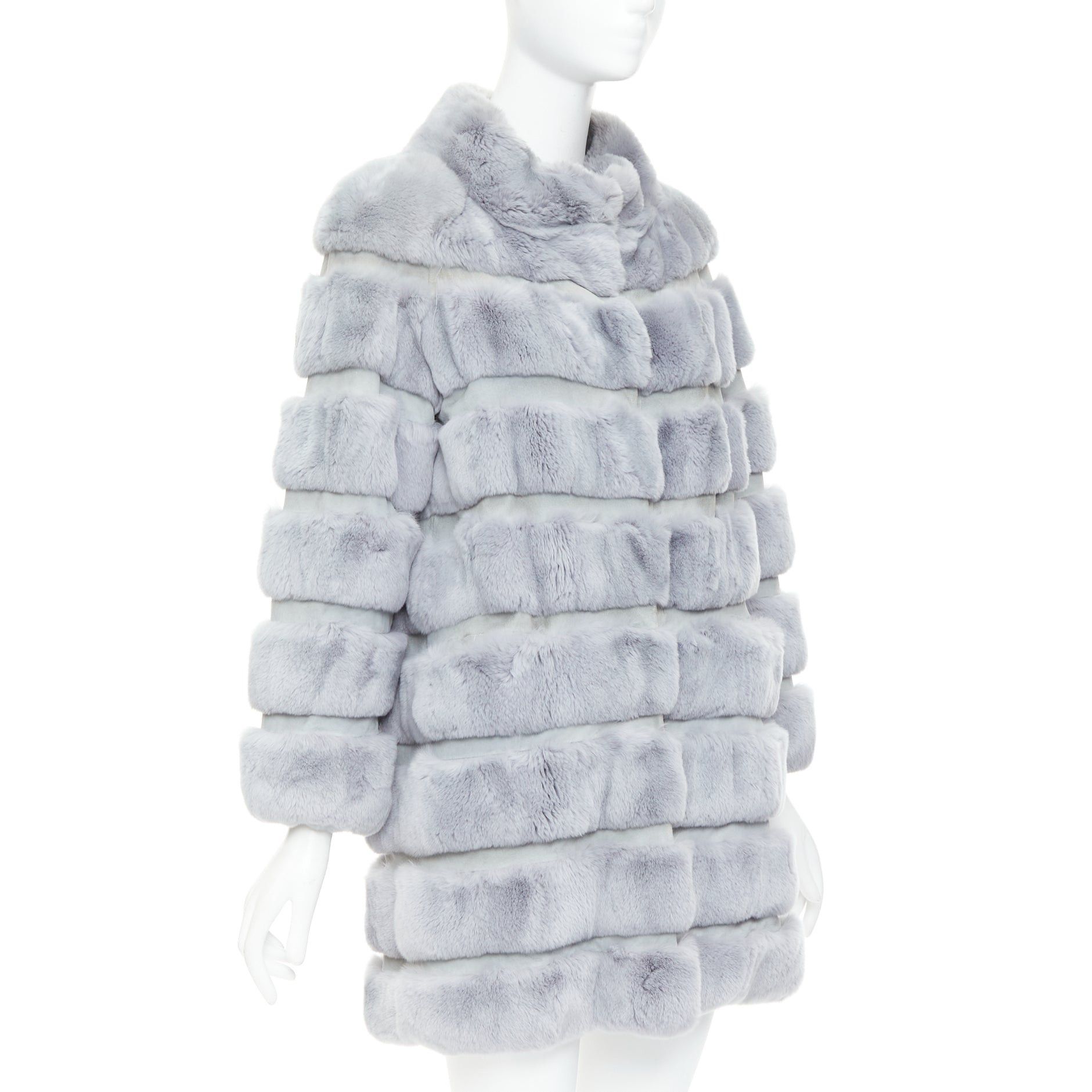 Other INNIU misty blue fur leather horizontal tiered long coat Size S / US 4 / IT 40 - 4 Thumbnail