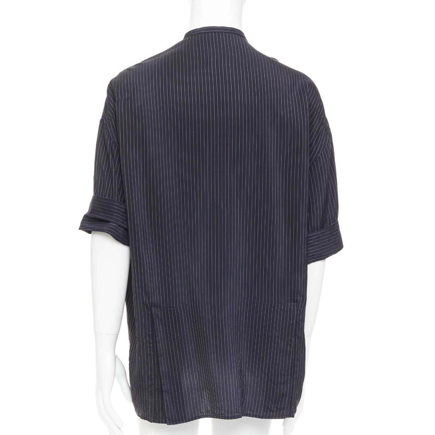 Haider Ackermann HAIDER ACKERMANN black pinstriped bishop collared half sleeve shirt S Size US S / EU 44-46 / 1 - 5 Thumbnail
