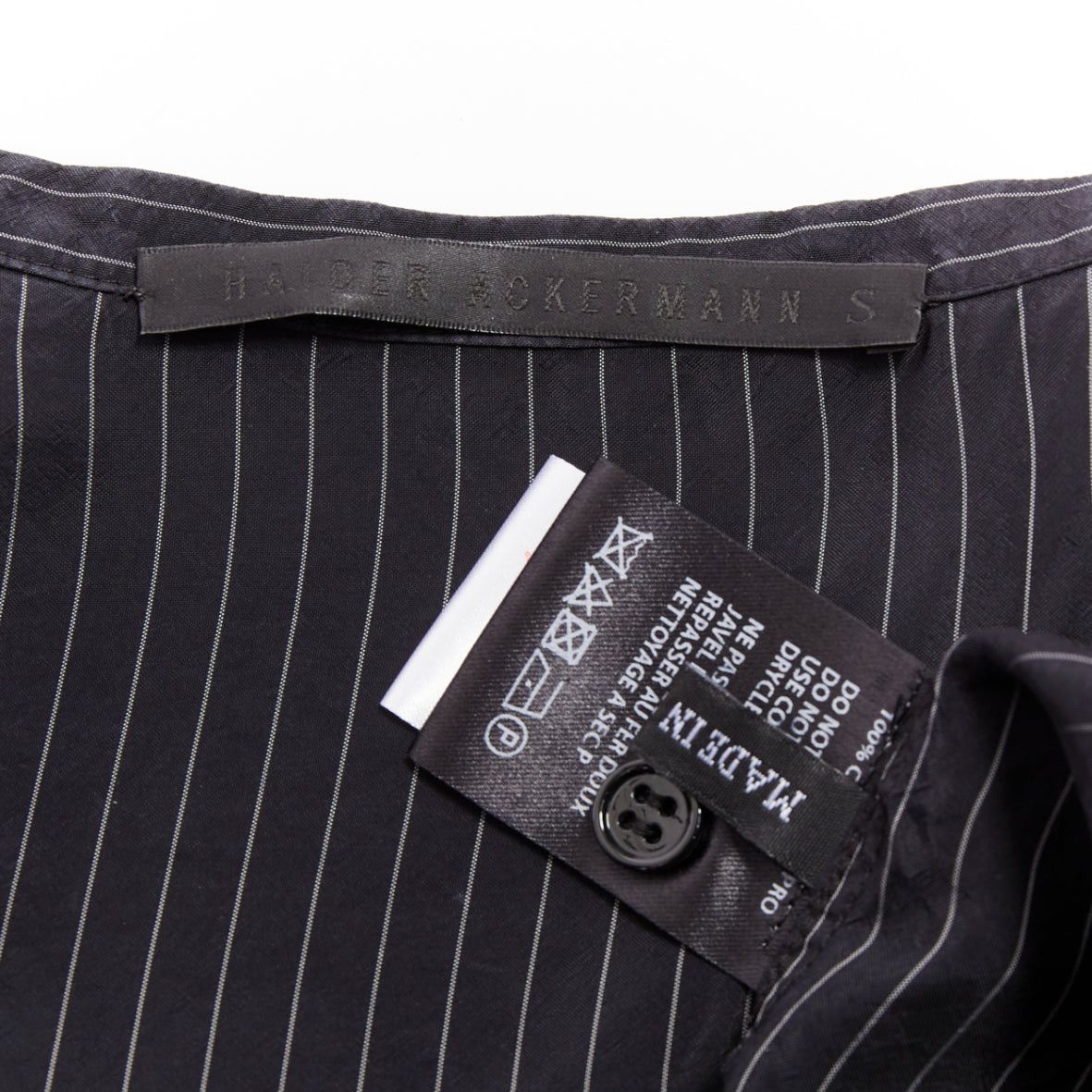 Haider Ackermann HAIDER ACKERMANN black pinstriped bishop collared half sleeve shirt S Size US S / EU 44-46 / 1 - 8 Thumbnail