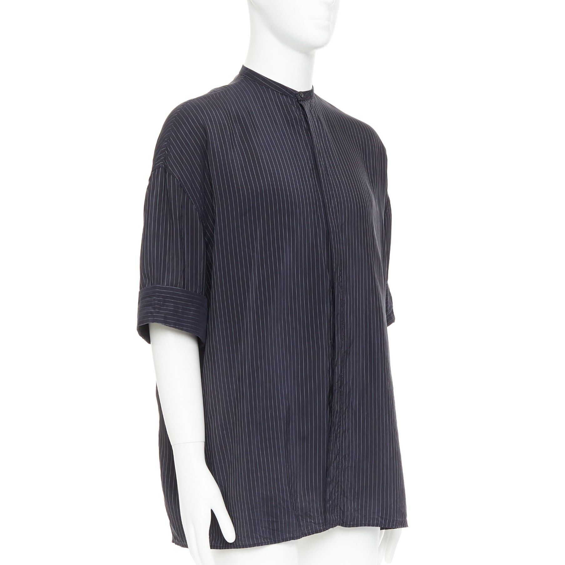 Haider Ackermann HAIDER ACKERMANN black pinstriped bishop collared half sleeve shirt S Size US S / EU 44-46 / 1 - 3 Thumbnail