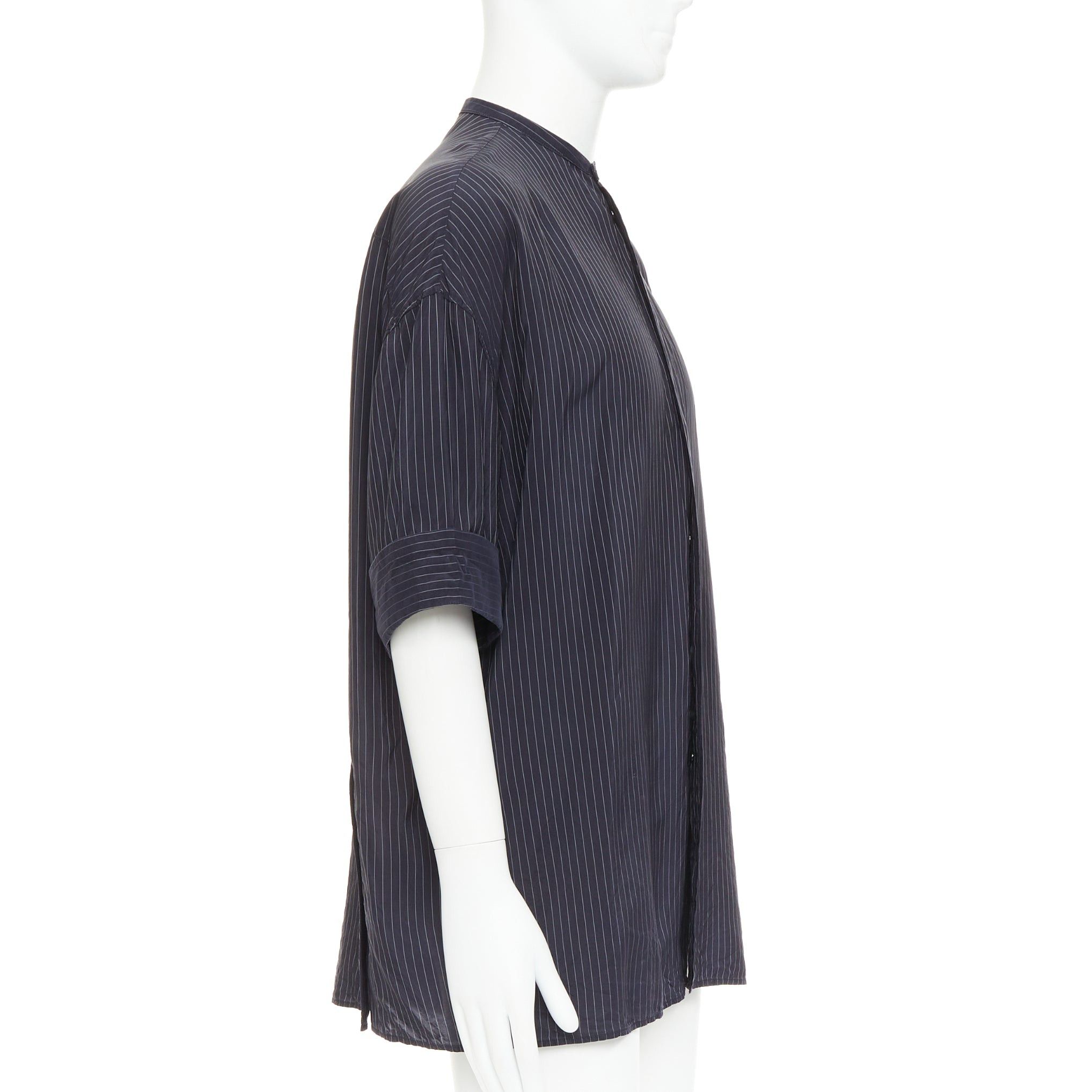 Haider Ackermann HAIDER ACKERMANN black pinstriped bishop collared half sleeve shirt S Size US S / EU 44-46 / 1 - 4 Thumbnail