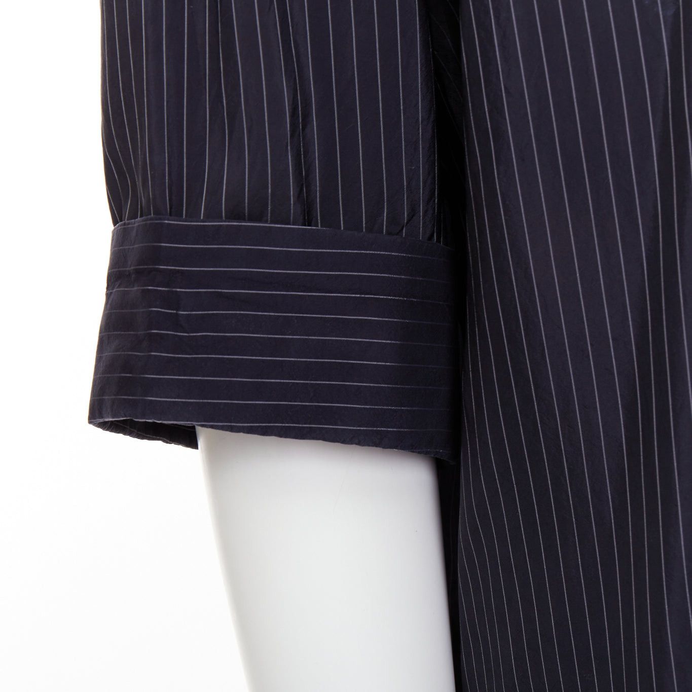 Haider Ackermann HAIDER ACKERMANN black pinstriped bishop collared half sleeve shirt S Size US S / EU 44-46 / 1 - 7 Thumbnail