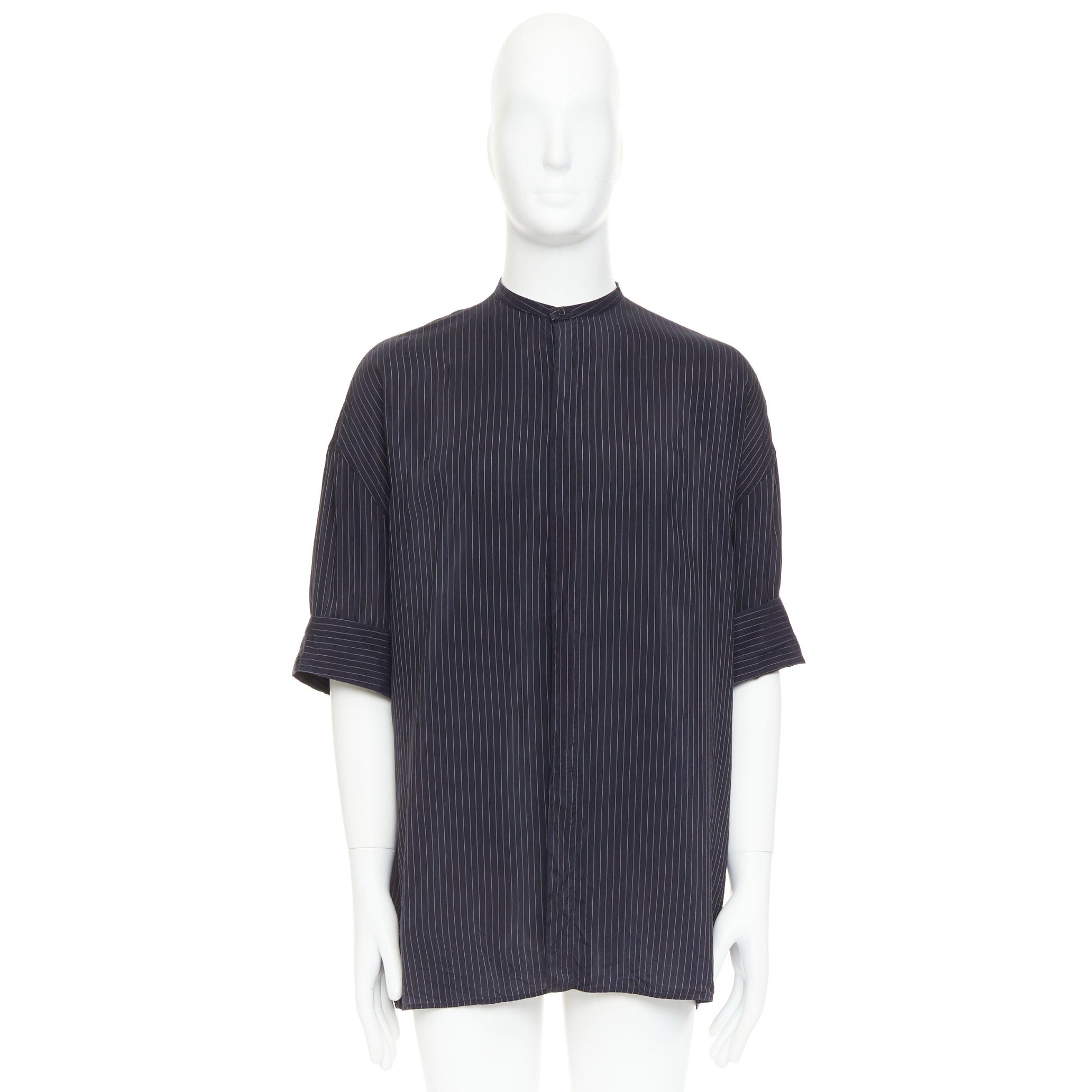 Haider Ackermann HAIDER ACKERMANN black pinstriped bishop collared half sleeve shirt S Size US S / EU 44-46 / 1 - 9 Thumbnail