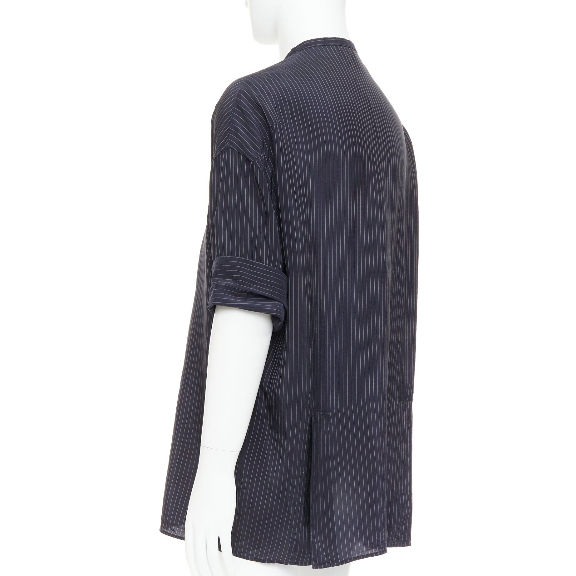 Haider Ackermann HAIDER ACKERMANN black pinstriped bishop collared half sleeve shirt S Size US S / EU 44-46 / 1 - 6 Thumbnail