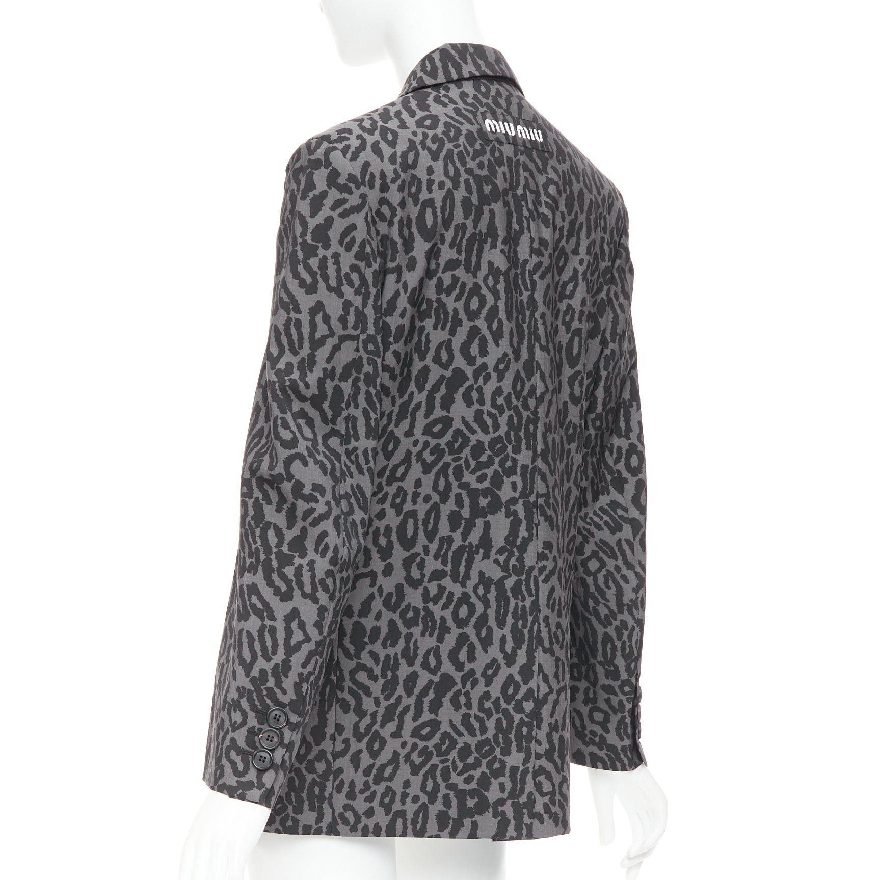 Miu Miu MIU MIU 2019 grey virgin wool mohair leopard logo back blazer jacket IT36 XXS Size XS / US 0-2 / IT 36-38 - 7 Thumbnail