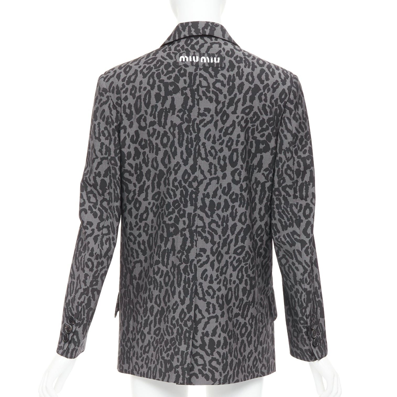 Miu Miu MIU MIU 2019 grey virgin wool mohair leopard logo back blazer jacket IT36 XXS Size XS / US 0-2 / IT 36-38 - 6 Thumbnail
