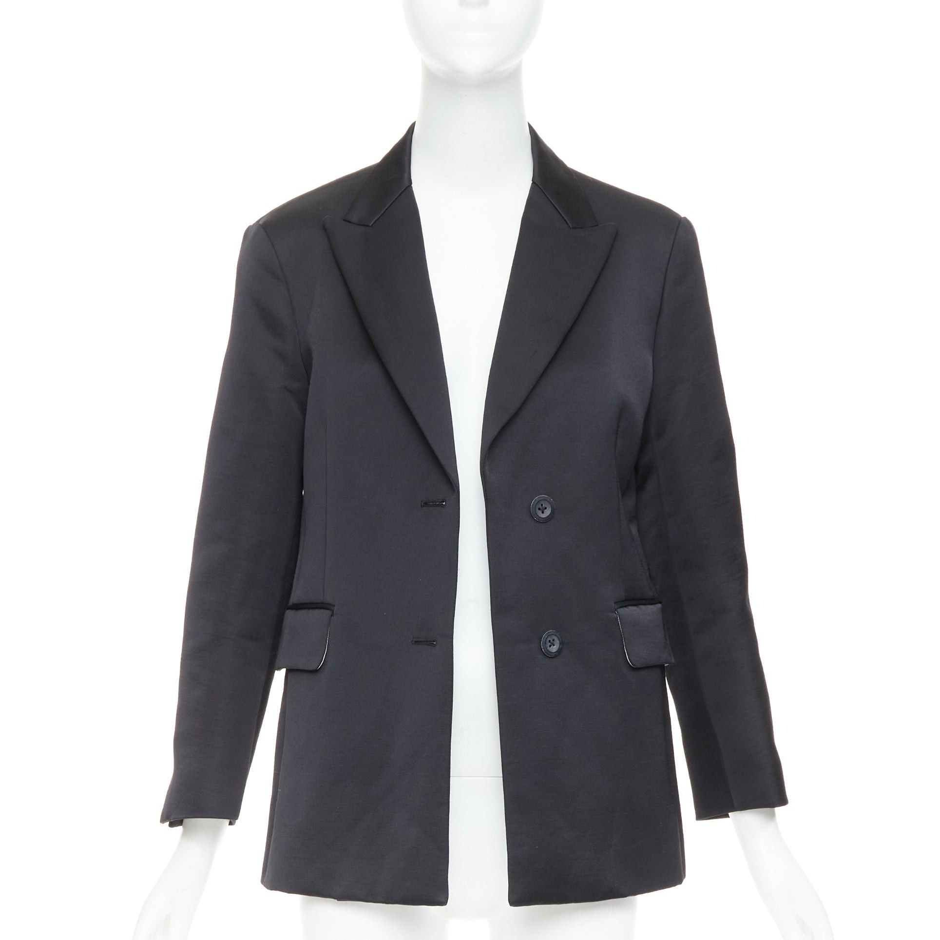 Other BACCA black satin cropped sleeves single breasted boxy tuxedo blazer Size S / US 4 / IT 40 - 3 Thumbnail