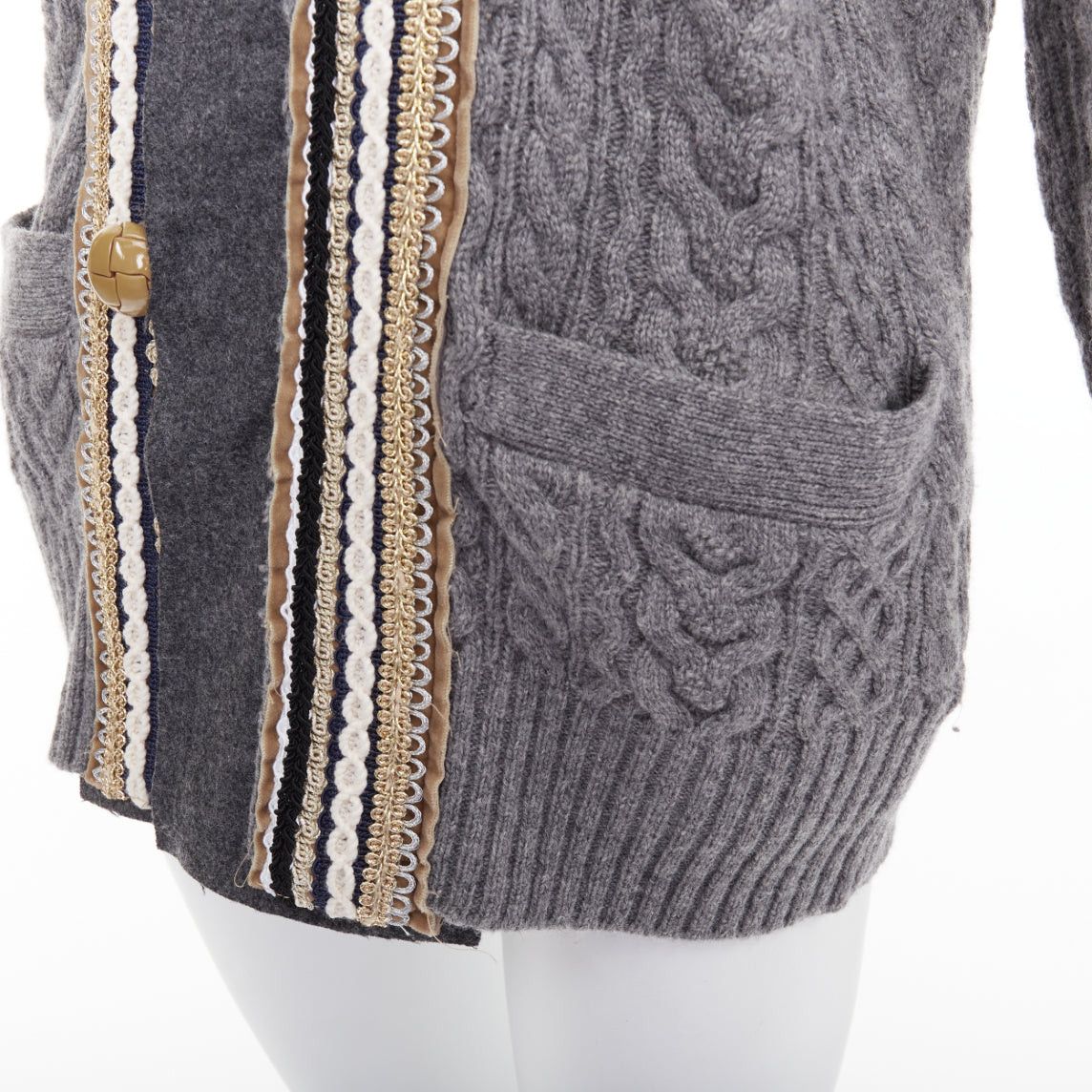 Sacai SACAI 2017 grey wool metallic military baroque trim cable knit cardigan JP1 S Size S / US 4 / IT 40 - 8 Thumbnail