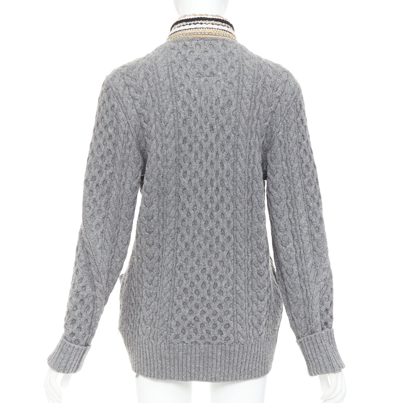 Sacai SACAI 2017 grey wool metallic military baroque trim cable knit cardigan JP1 S Size S / US 4 / IT 40 - 6 Thumbnail